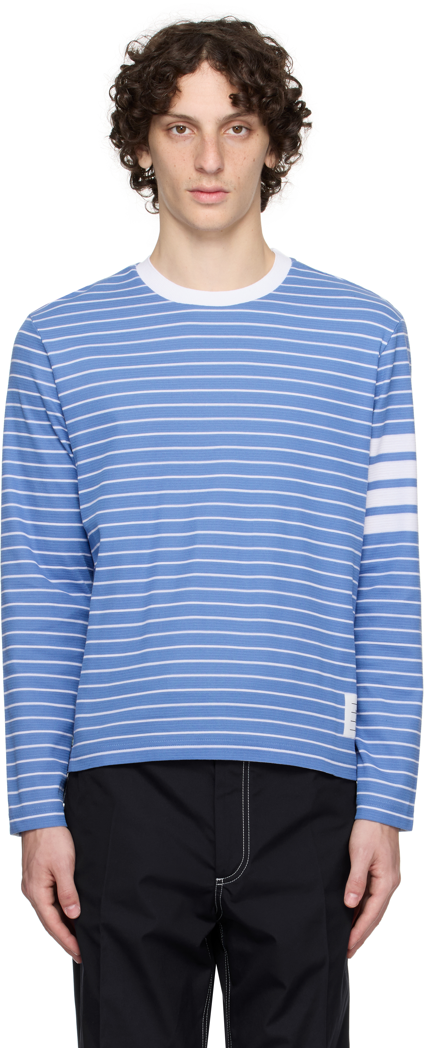 Blue & White Milano 4-Bar Long Sleeve T-shirt