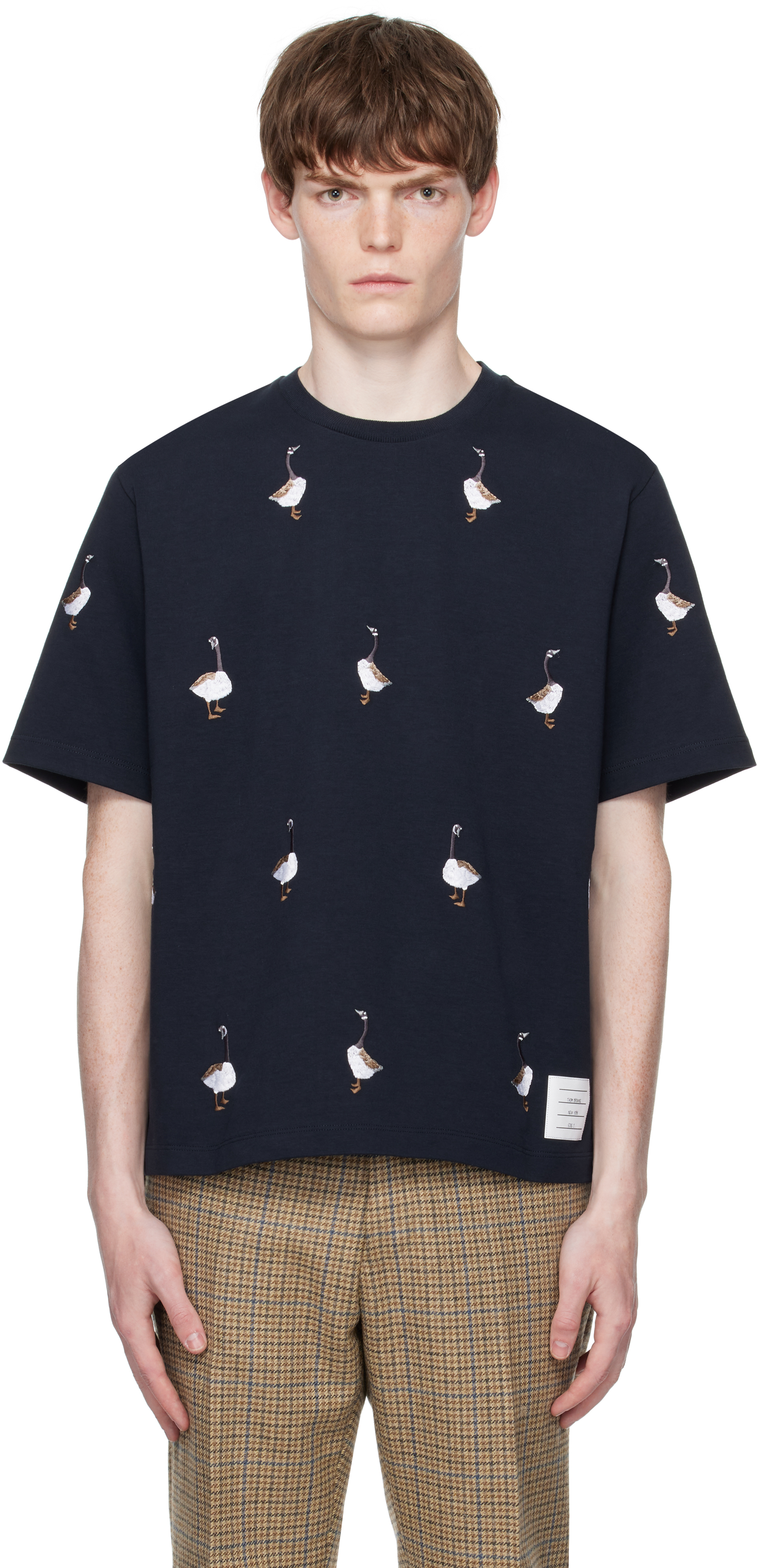 【関税込み】Thom Browne ネイビー Geese ジャージ Tシャツ ジャージー ボクシーフィット ポケット Tシャツ | Thom Browne