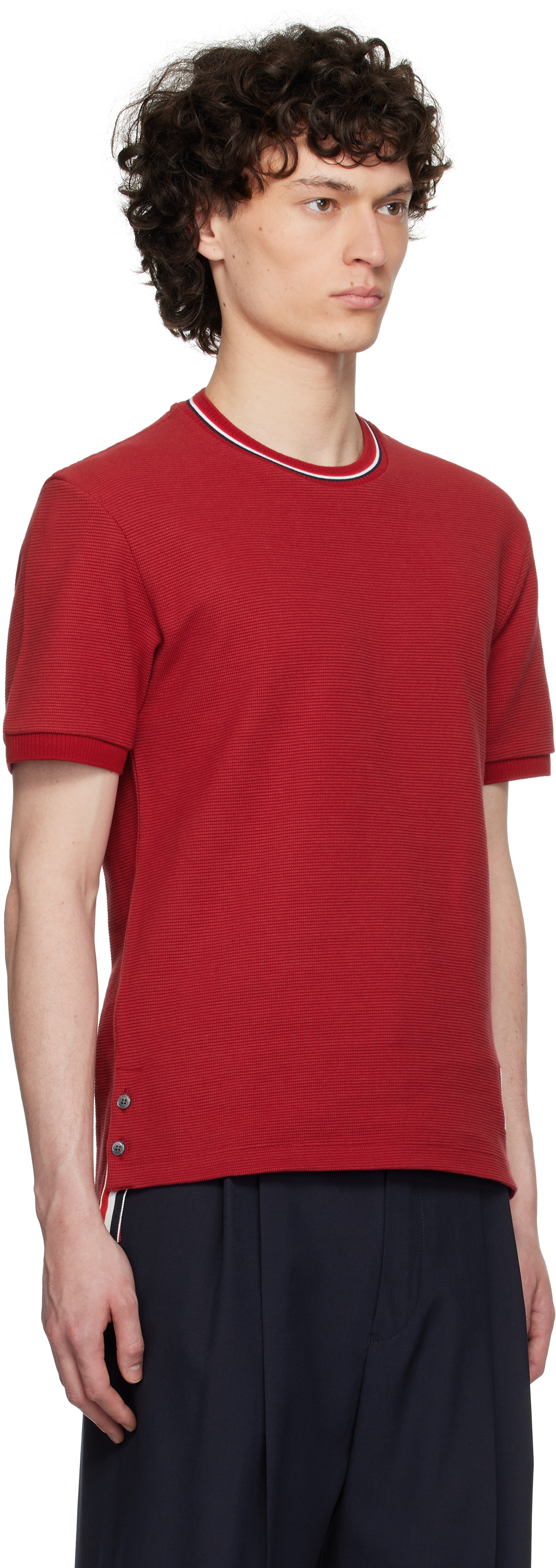 Thom Browne Burgundy Short Sleeve Rib Cuff T-shirt In Red