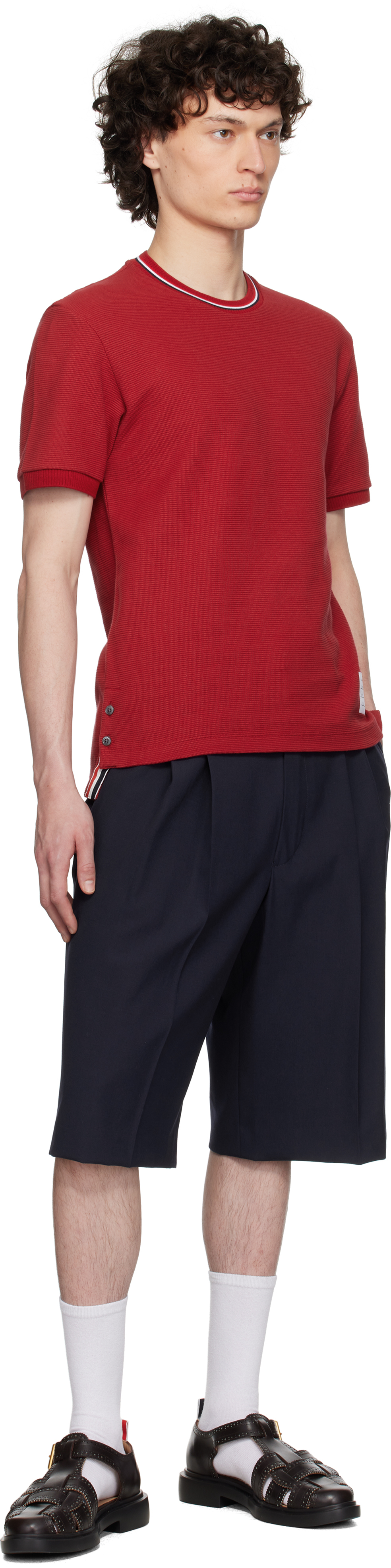 Thom Browne Burgundy Short Sleeve Rib Cuff T-shirt In Red