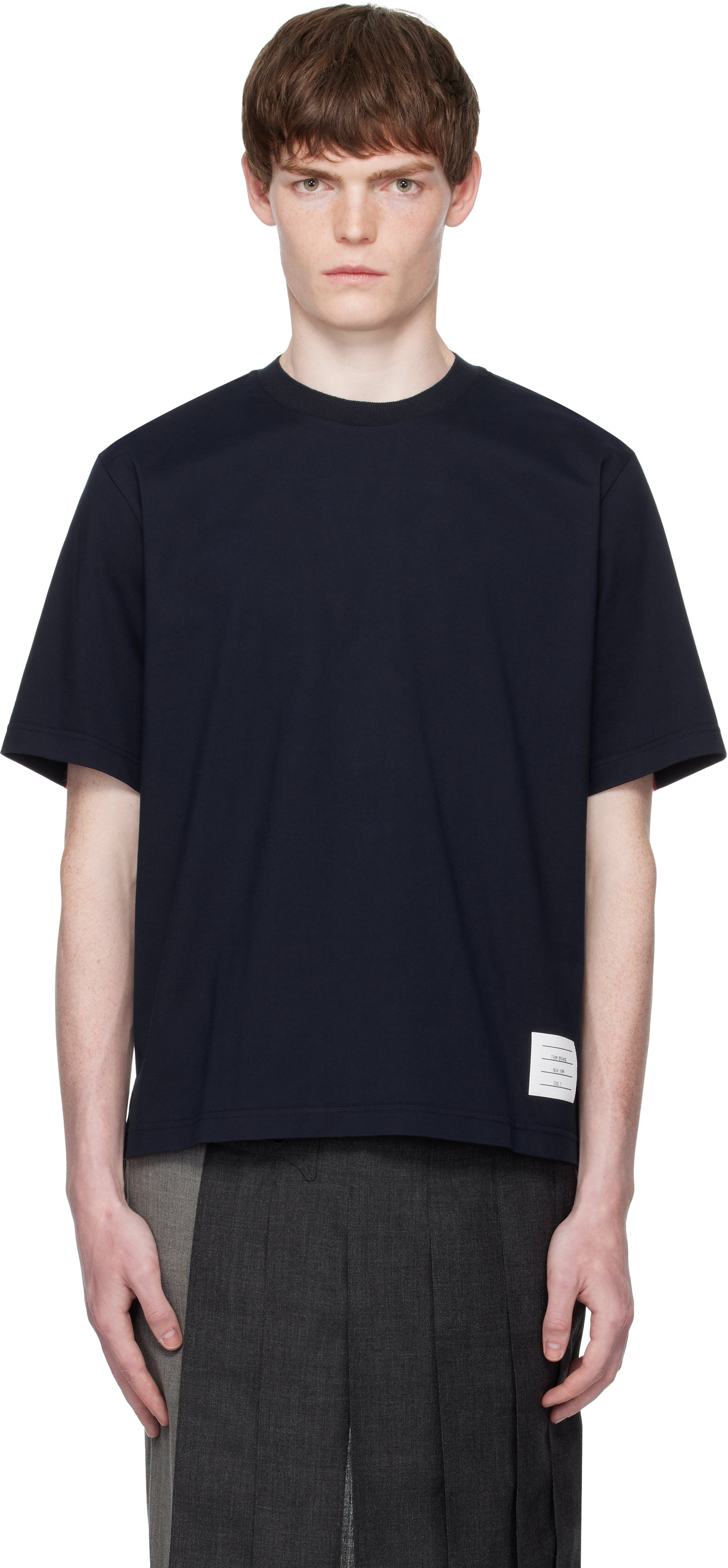 Thom Browne: Navy Oversized Short Sleeve Medium Weight T