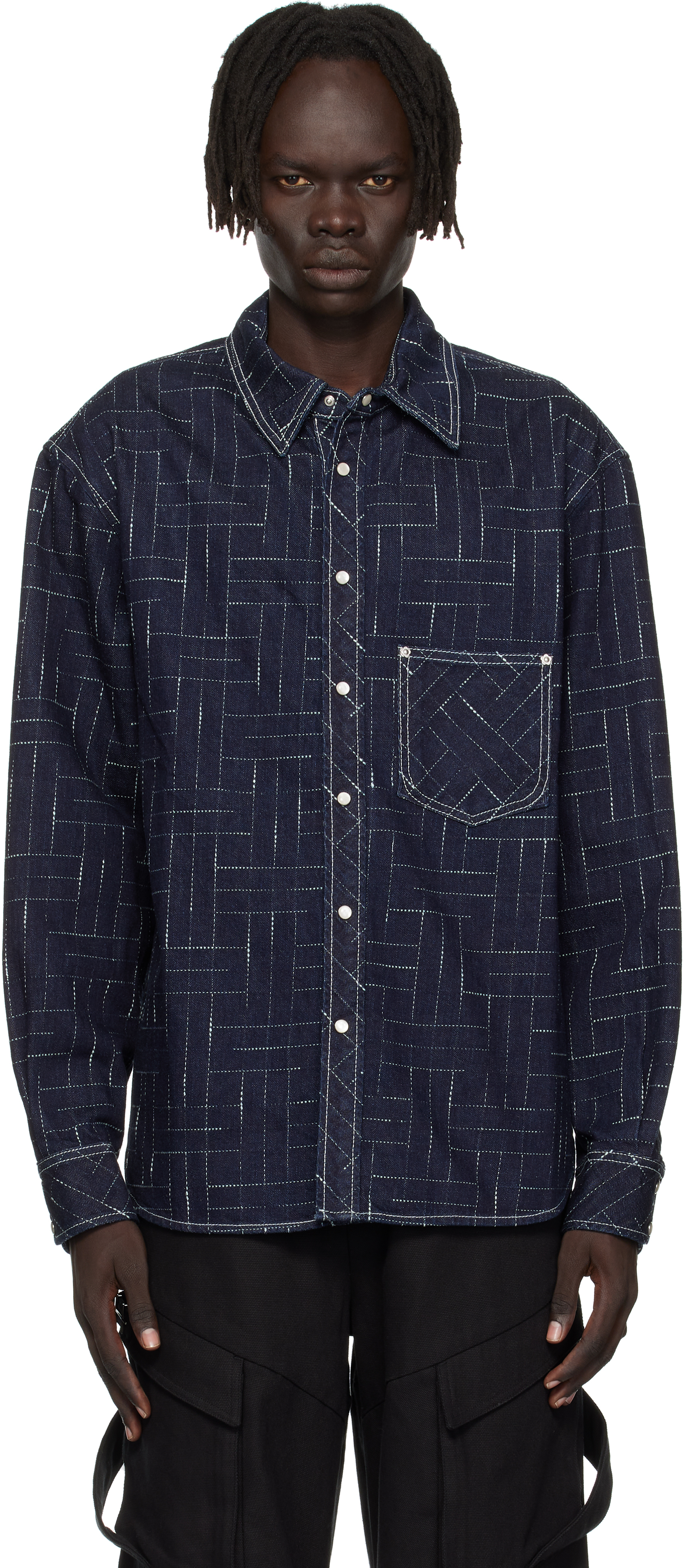 EFFLORESCENCE ネイビー 半袖シャツ(Lサイズ） ネイビー 【ECO i-shirt】完全ノーアイロン 長袖 セミワイド