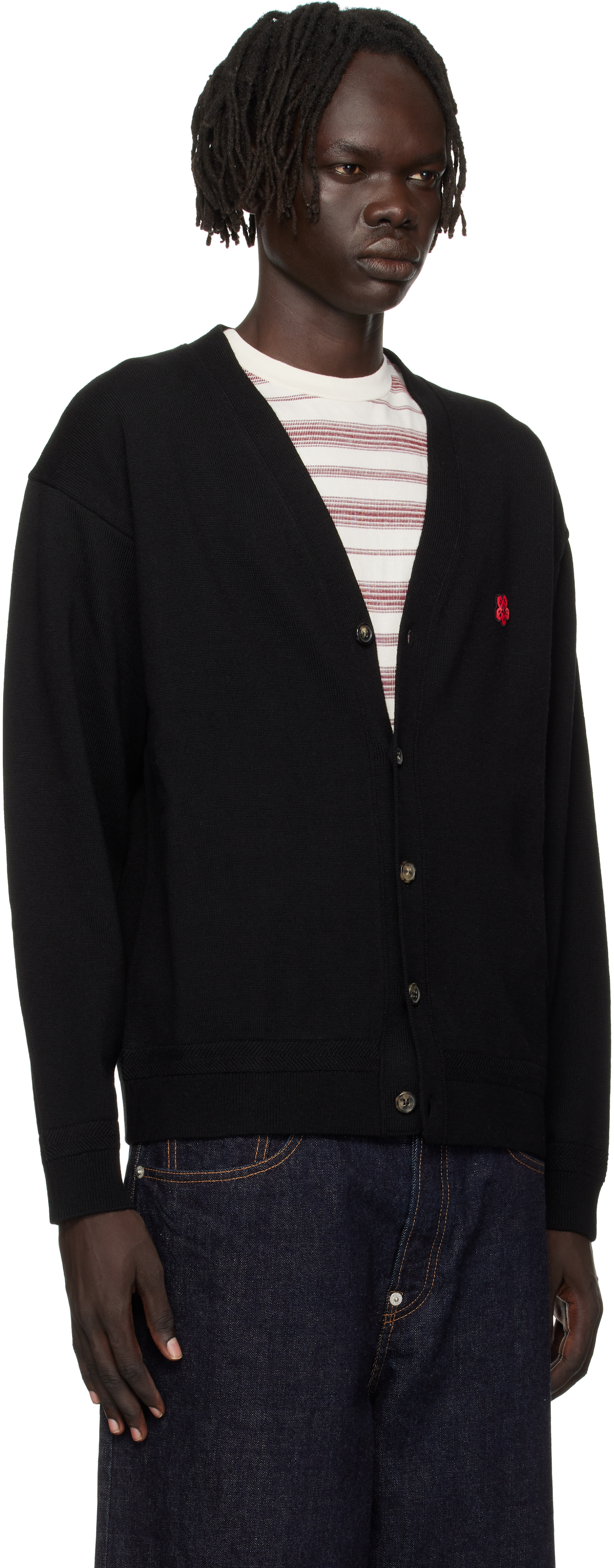 Kenzo V-neckline Cuffs And Hem In Ribbing In Black