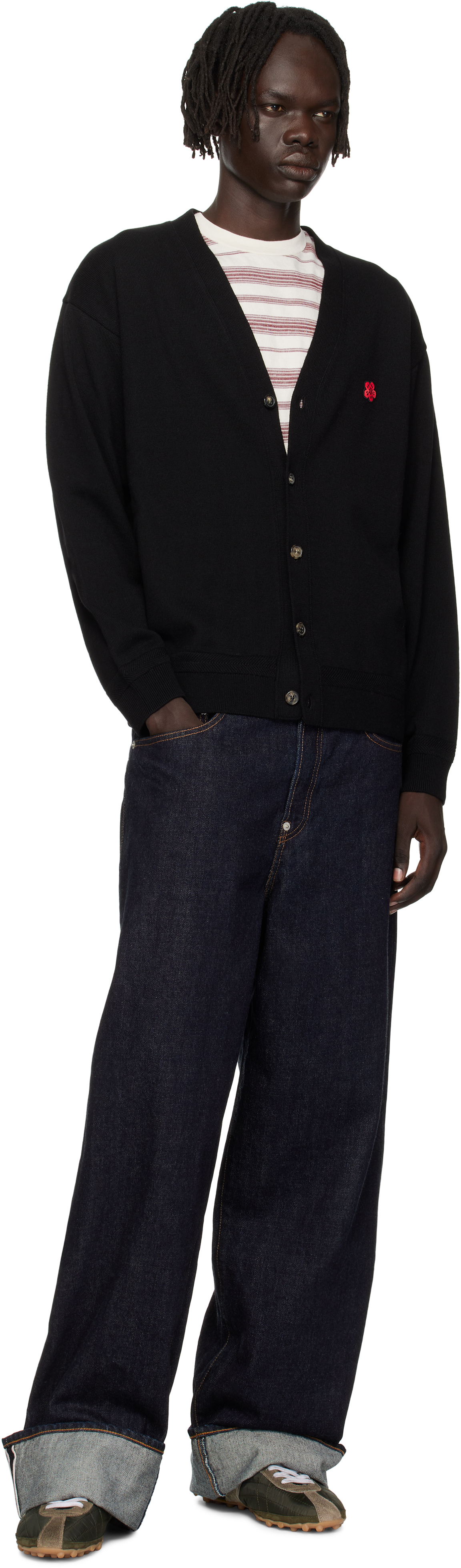 Kenzo V-neckline Cuffs And Hem In Ribbing In Black