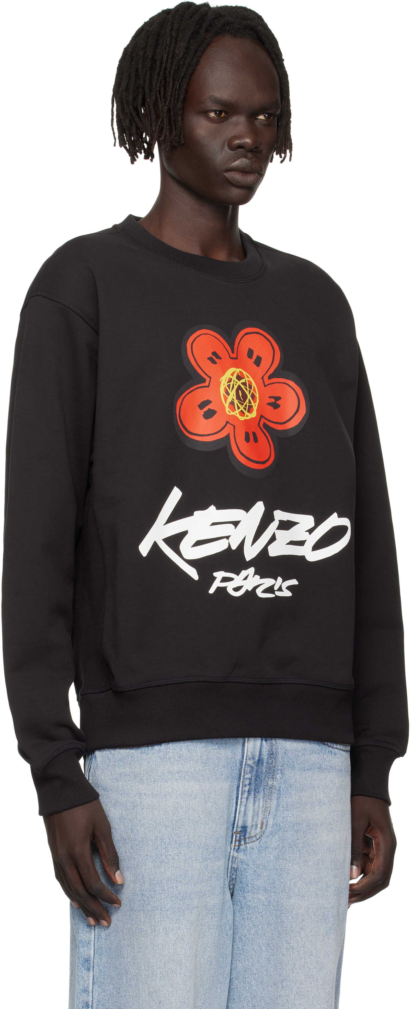 Kenzo Bold Floral Graphic Sweatshirt With Signature Logo In Black