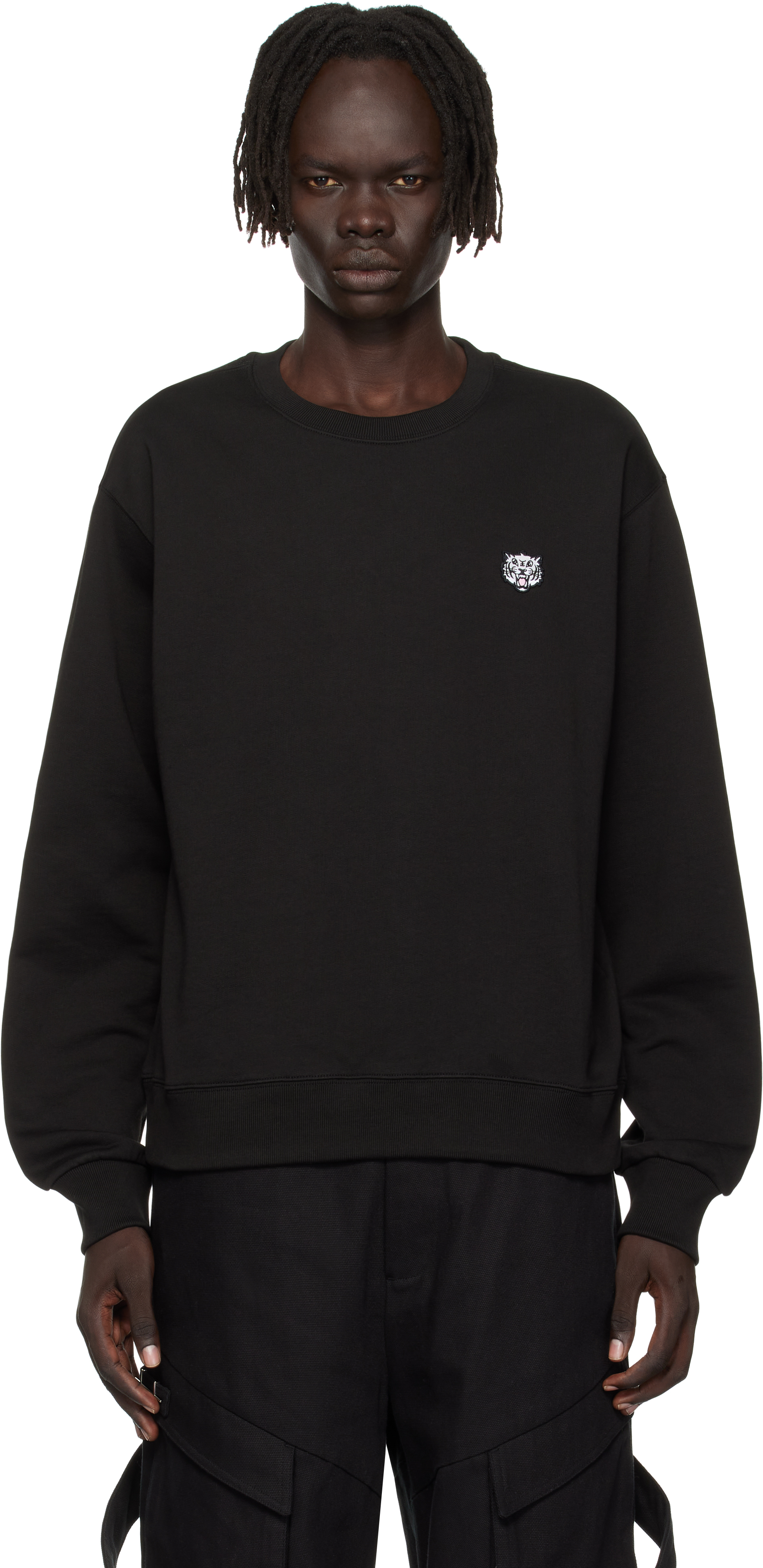 Kenzo Black Paris ' Happy Tiger' Embroidered Sweatshirt In Black