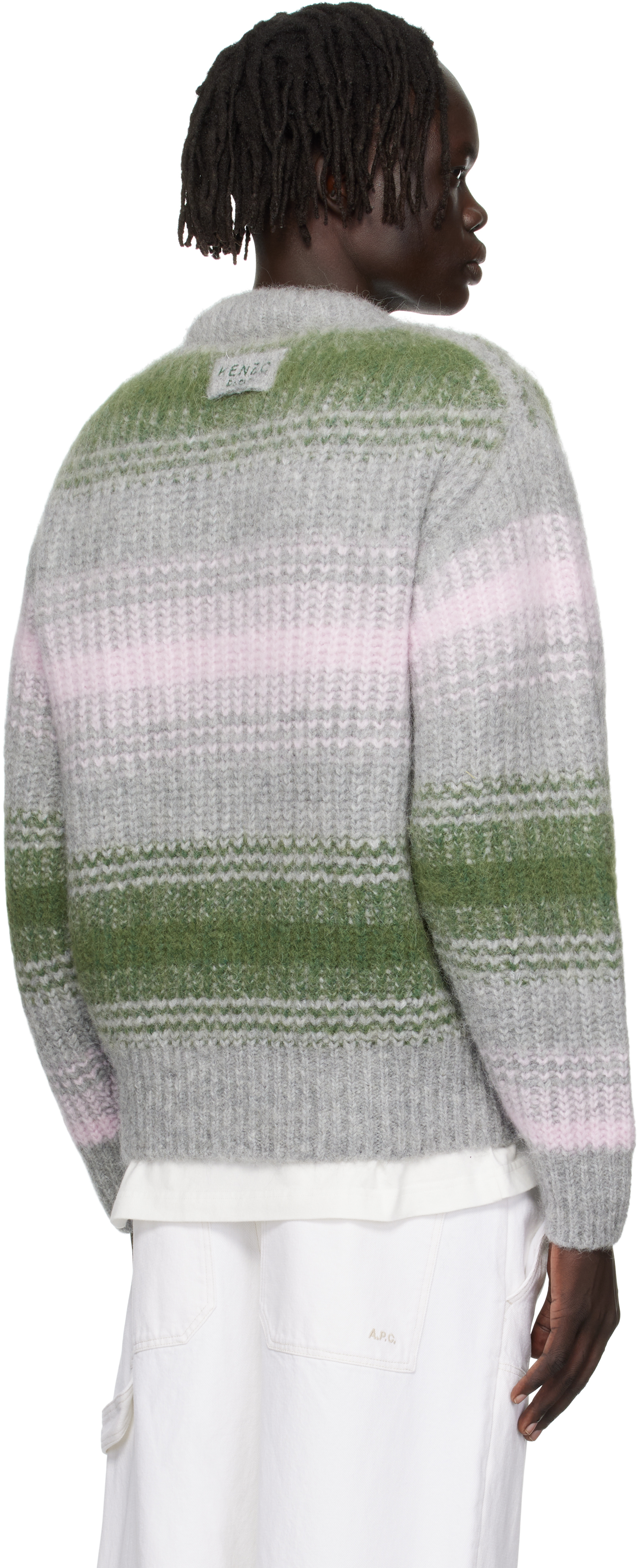 Kenzo Striped V-neck Sweater Long Sleeves In Multi