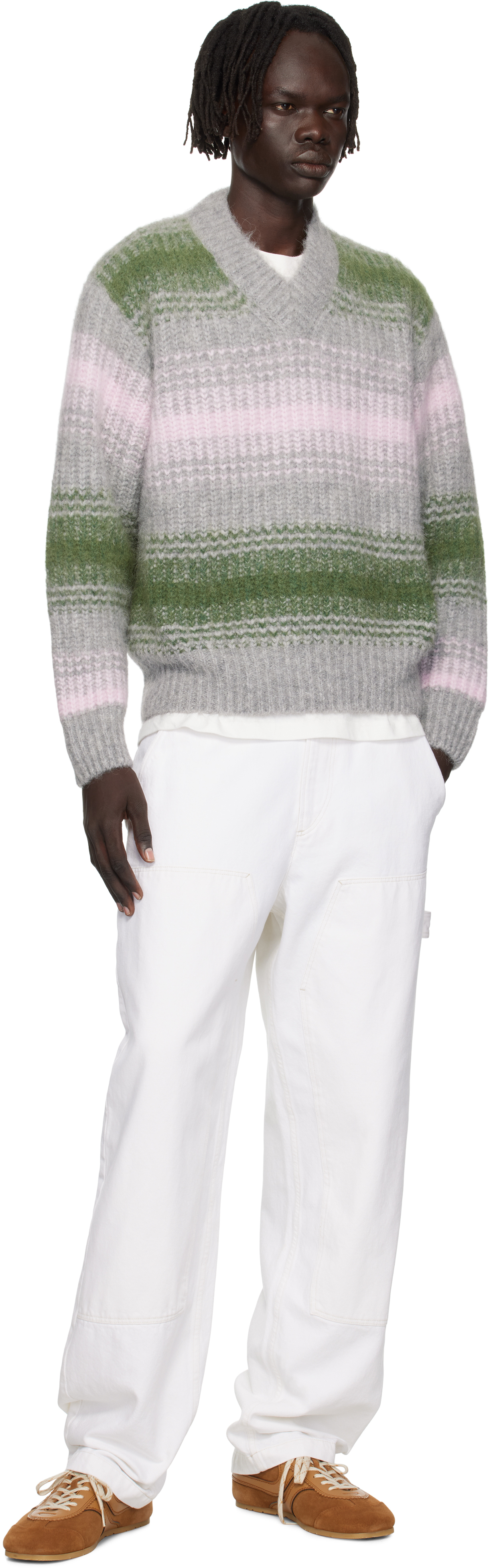 Kenzo Striped V-neck Sweater Long Sleeves In Multi