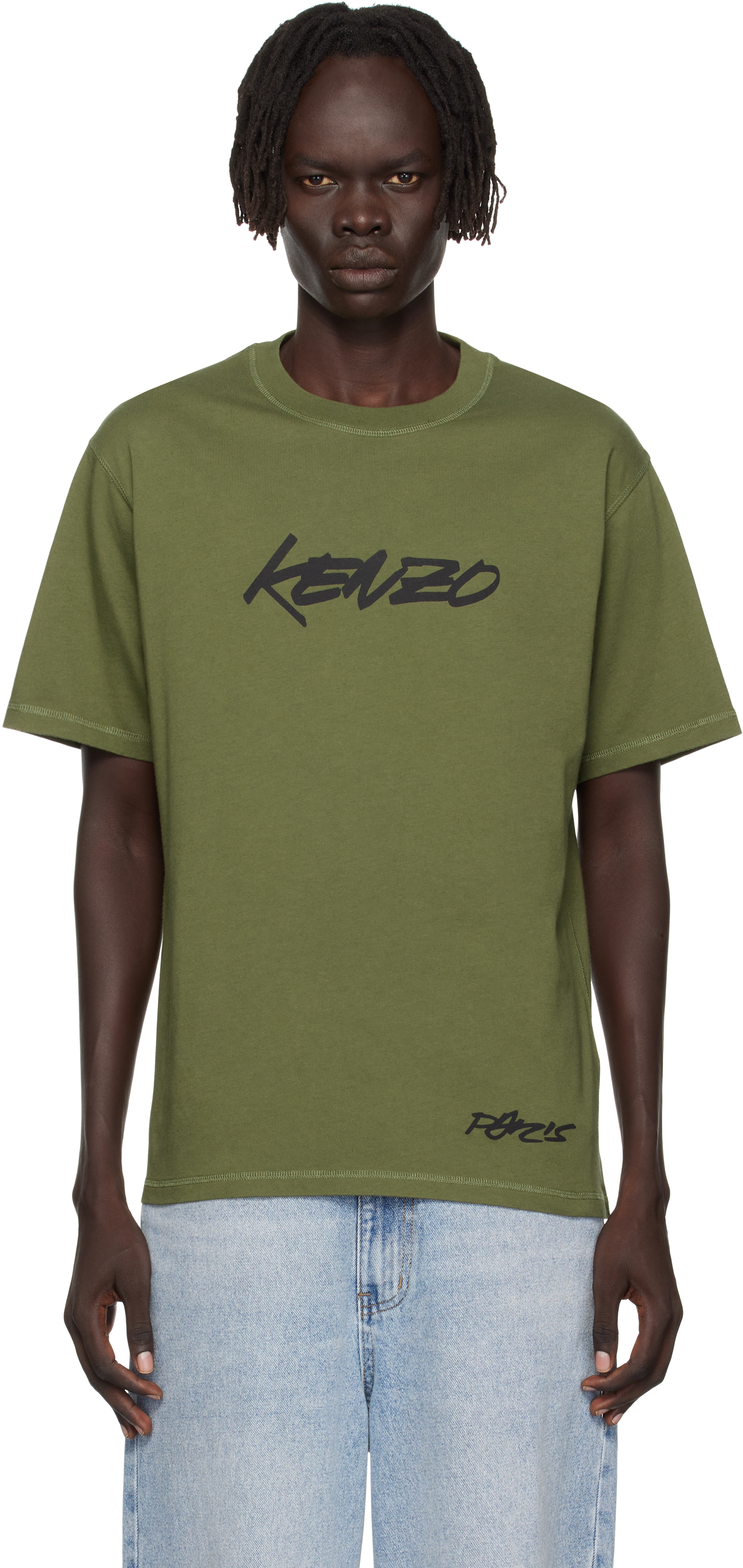 Kenzo❤️ Kenzo: Khaki Kenzo Paris Futura 2000 Edition Cotton T-shirt