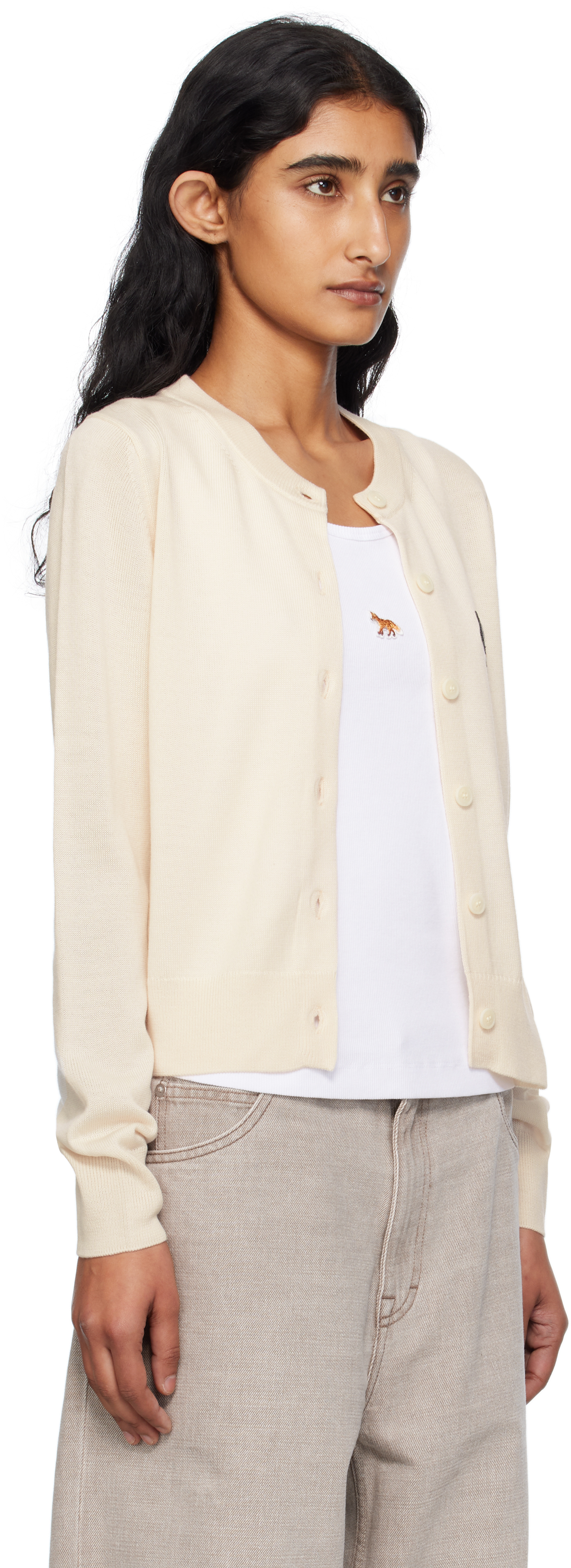 Maison Kitsuné Beige Double Bold Fox Head Patch Regular Cardigan In Neutral