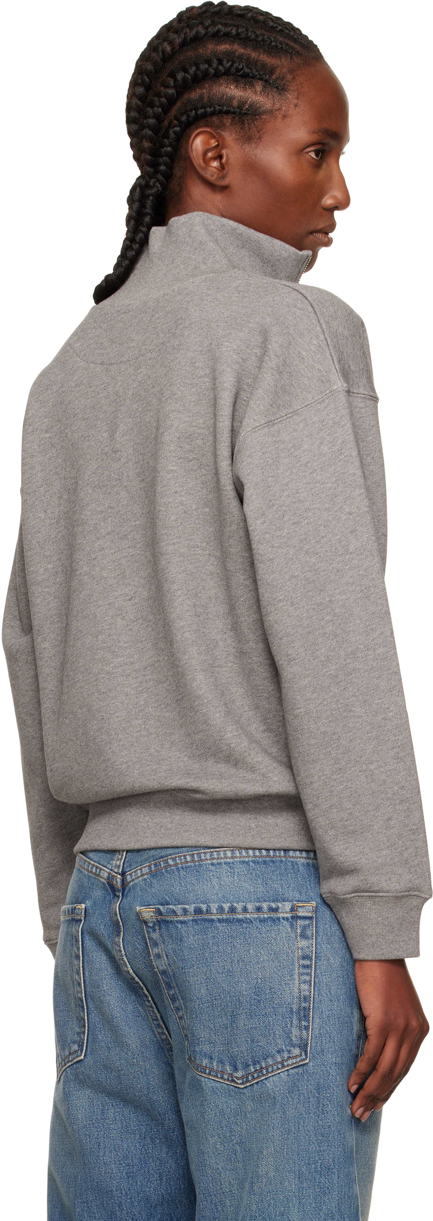 Maison Kitsuné Gray Half Zip Baby Fox Patch Sweatshirt In Gray