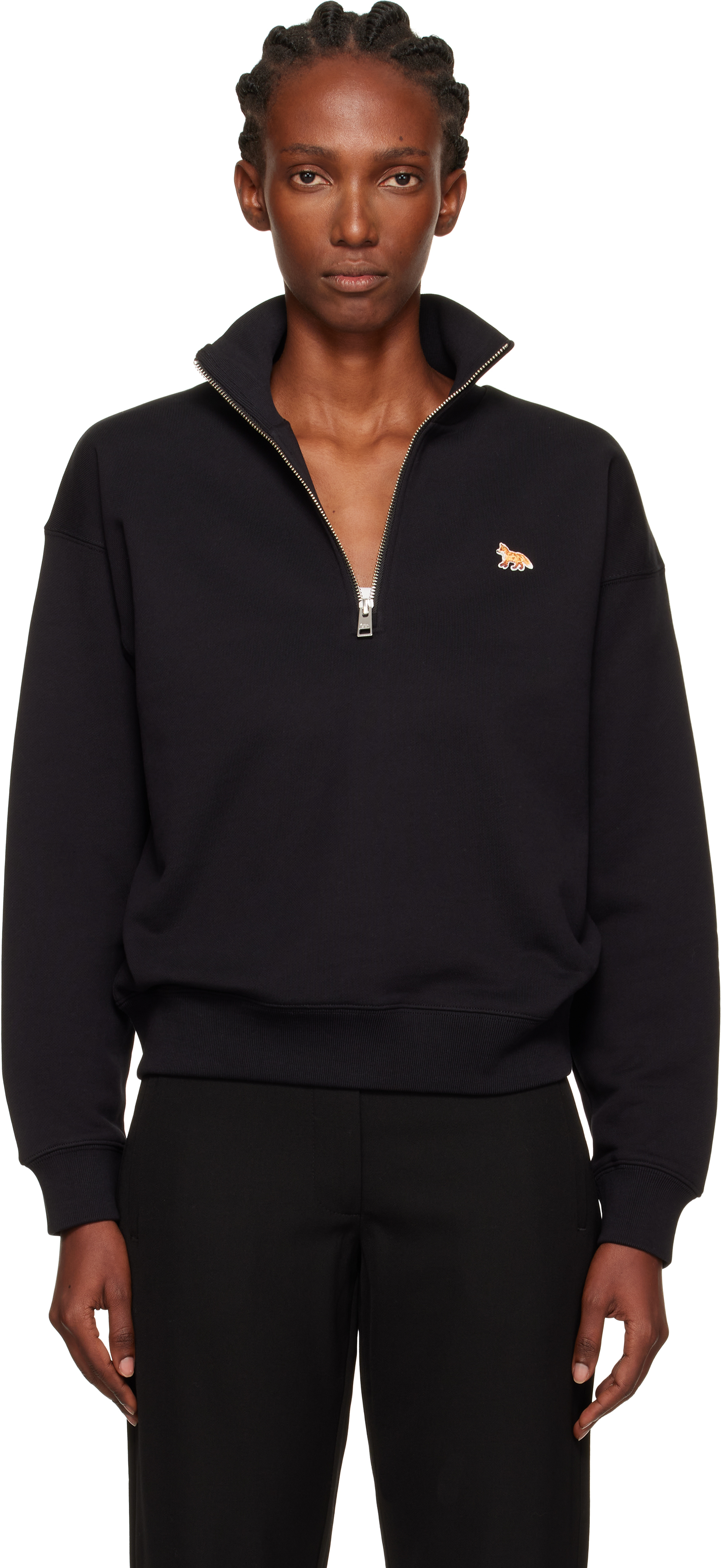 Maison Kitsuné Profile Fox-embroidered Half-zip Sweatshirt In Black