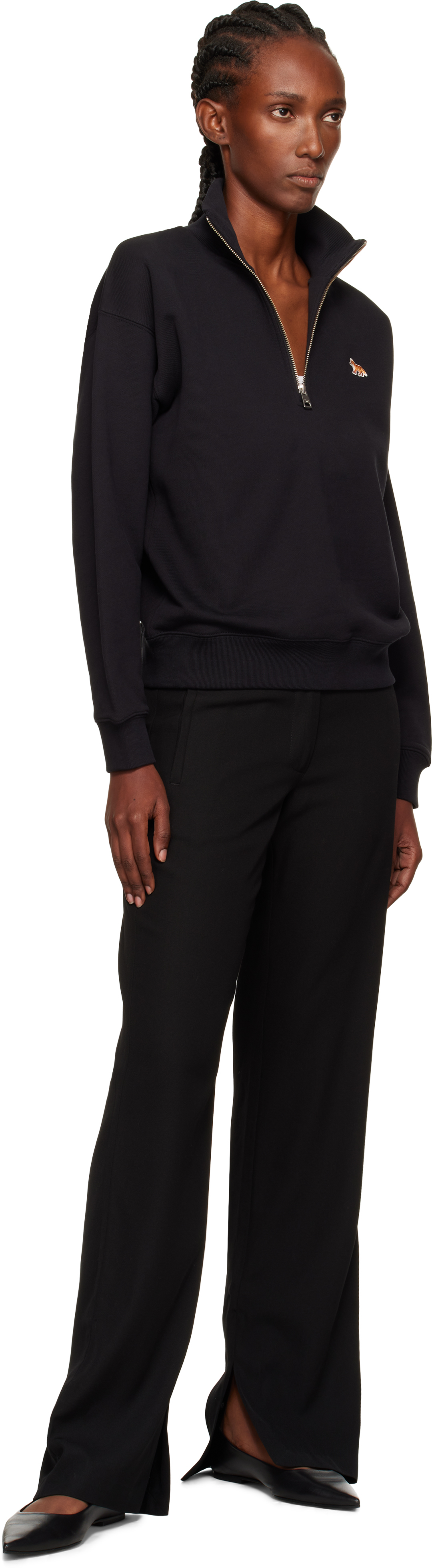 Maison Kitsuné Profile Fox-embroidered Half-zip Sweatshirt In Black