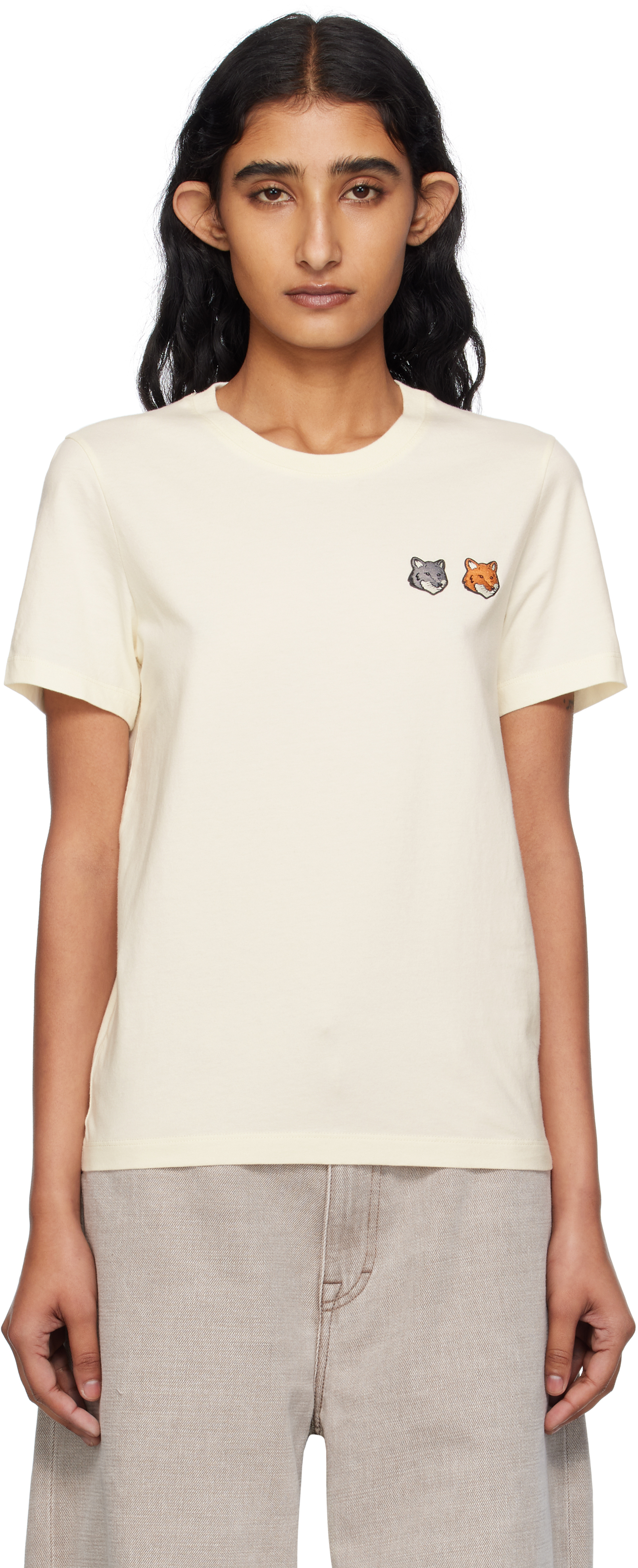 Maison Kitsuné Beige Double Bold Fox Head T-shirt