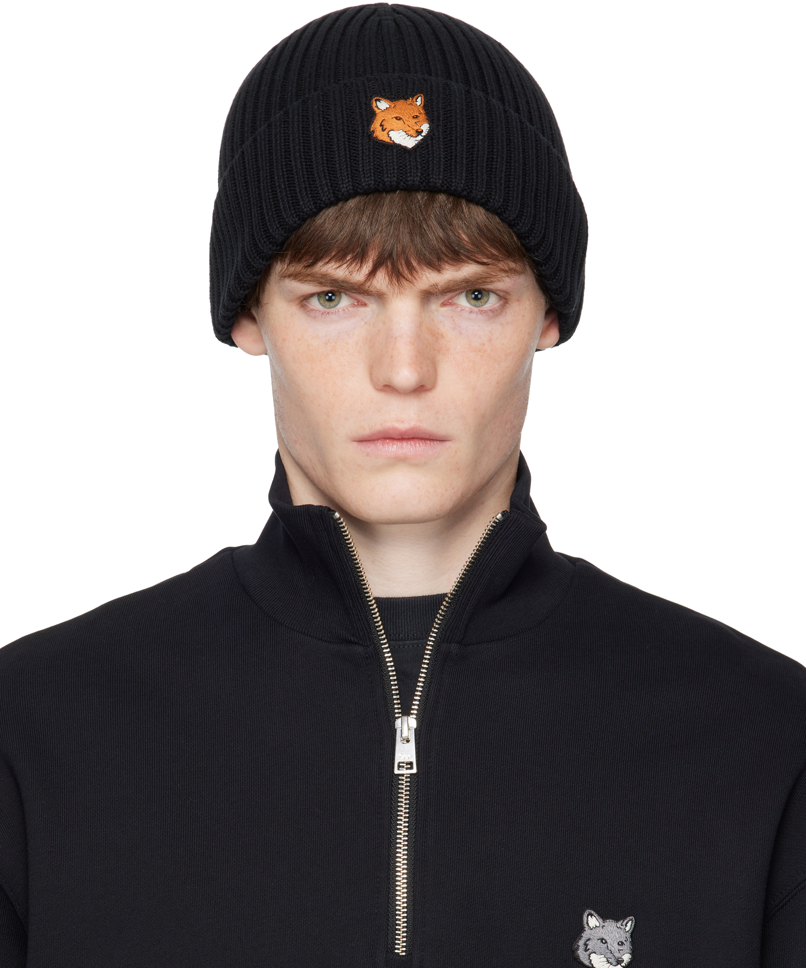 Maison Kitsuné Navy Natural Fox Head Beanie