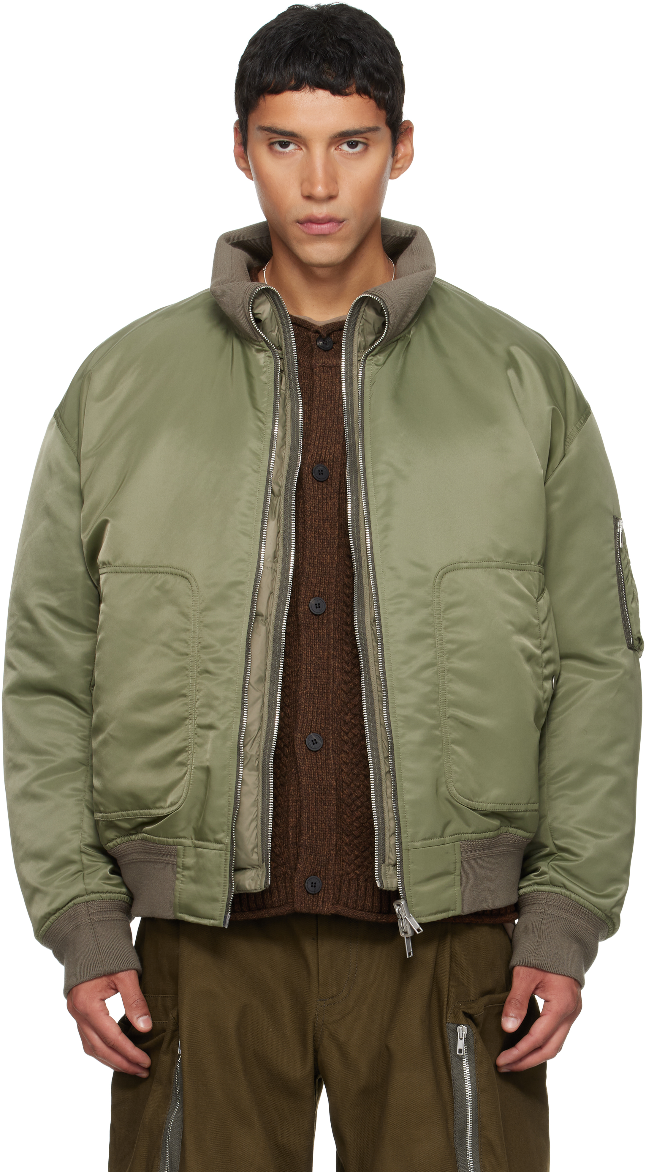 Mordecai Green Double Layer Down Reversible Bomber Jacket In Green