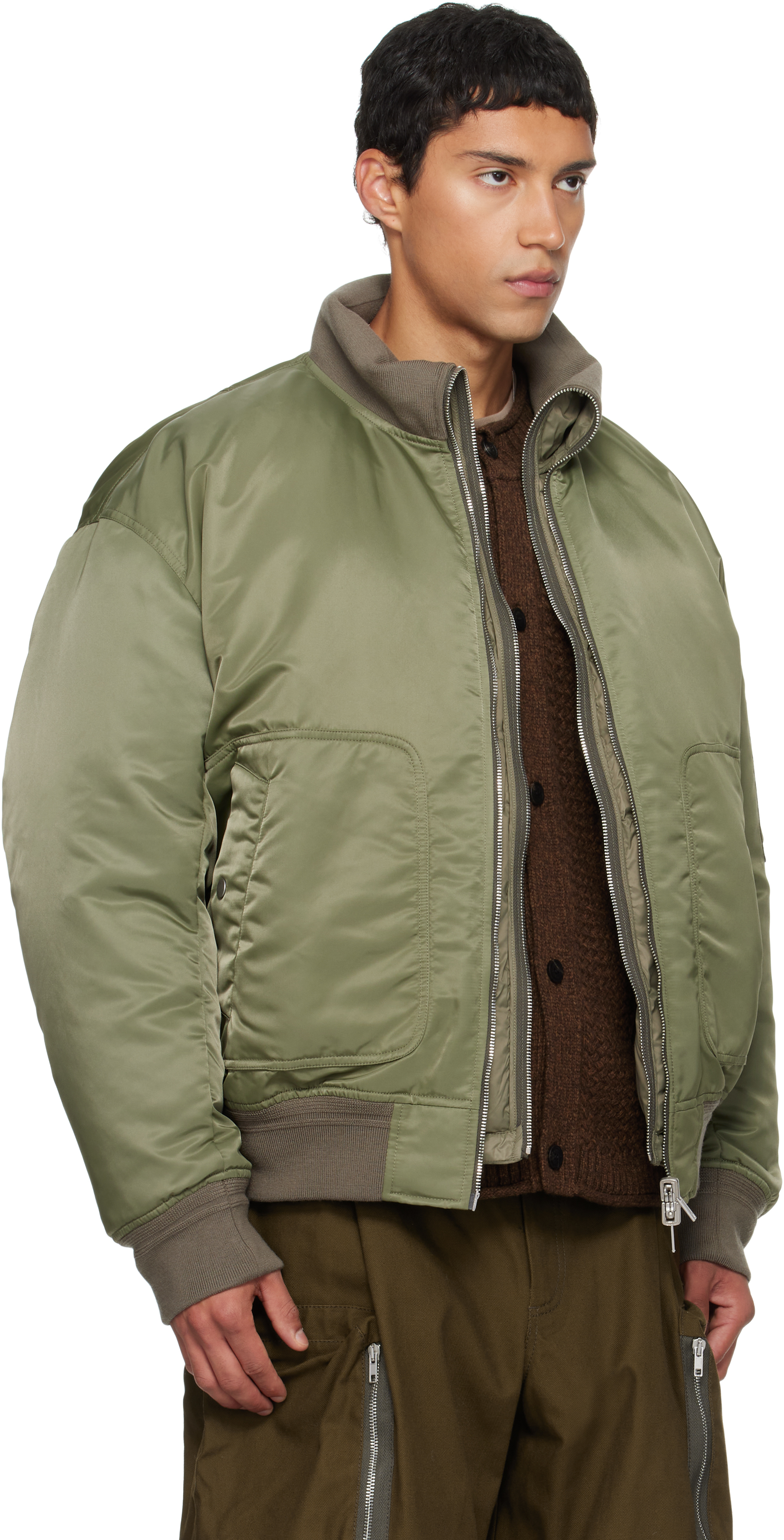 Mordecai Green Double Layer Down Reversible Bomber Jacket In Green