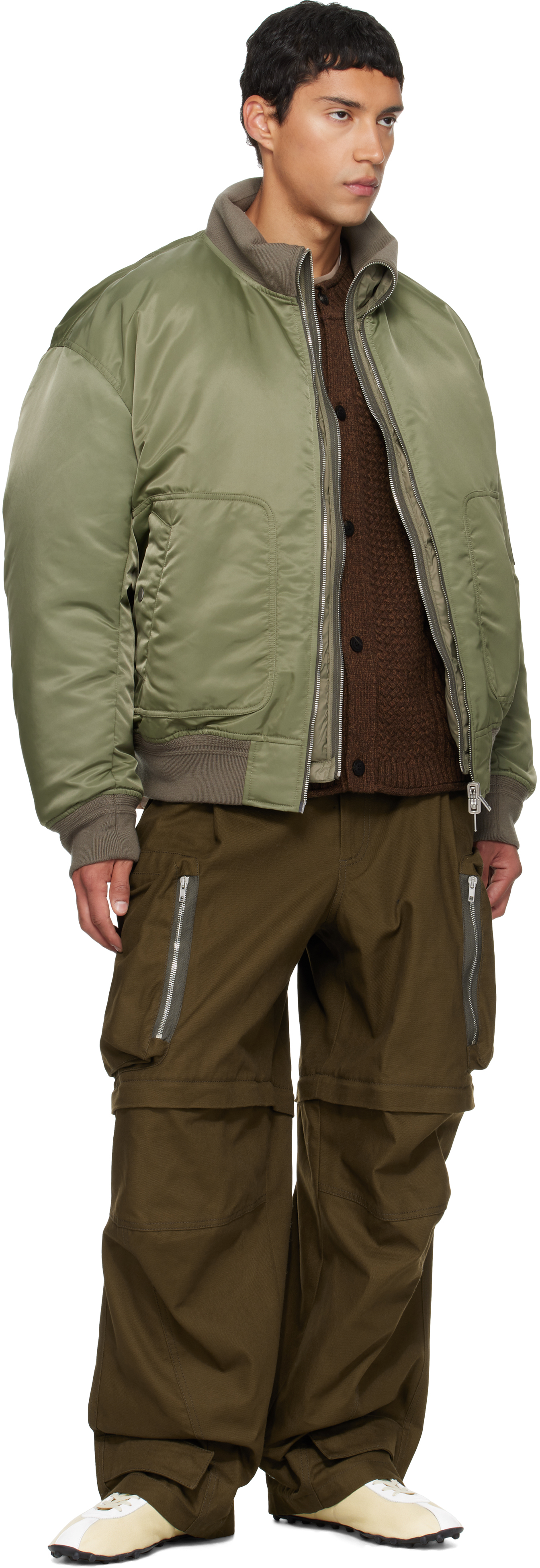 Mordecai Green Double Layer Down Reversible Bomber Jacket In Green