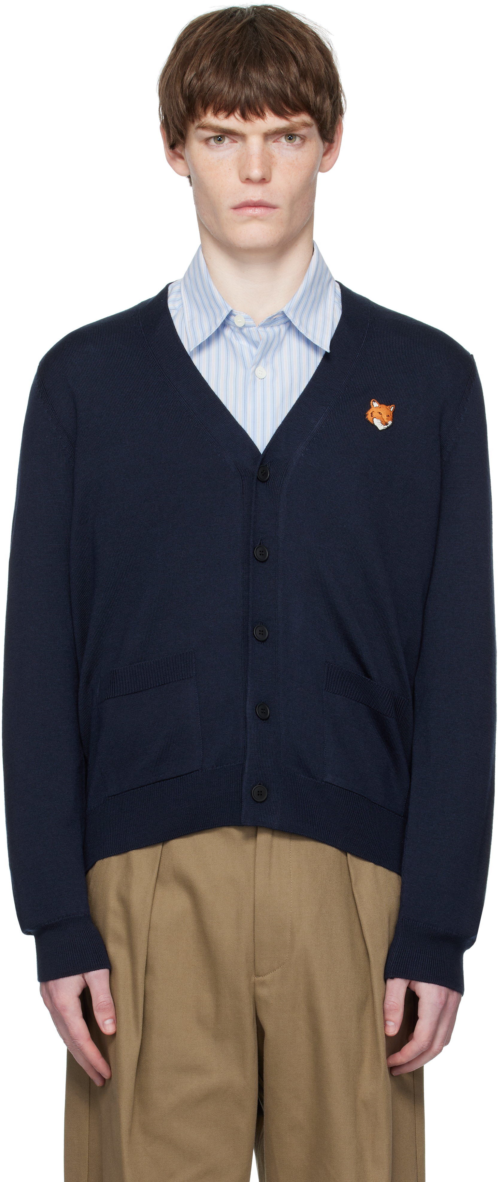 Maison Kitsuné Navy Bold Fox Head Patch Cardigan
