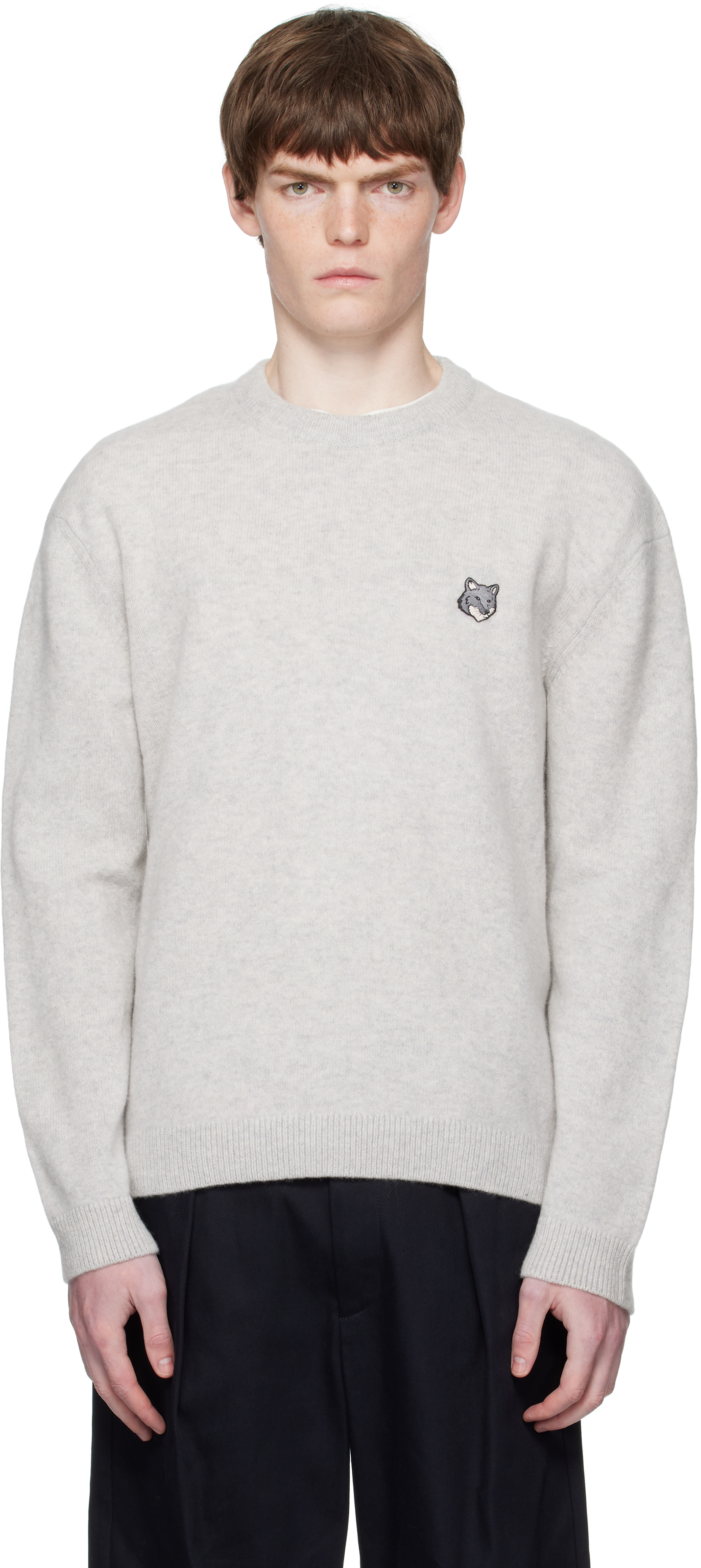 Gray Fox Head Comfort Sweater by Maison Kitsuné on Sale