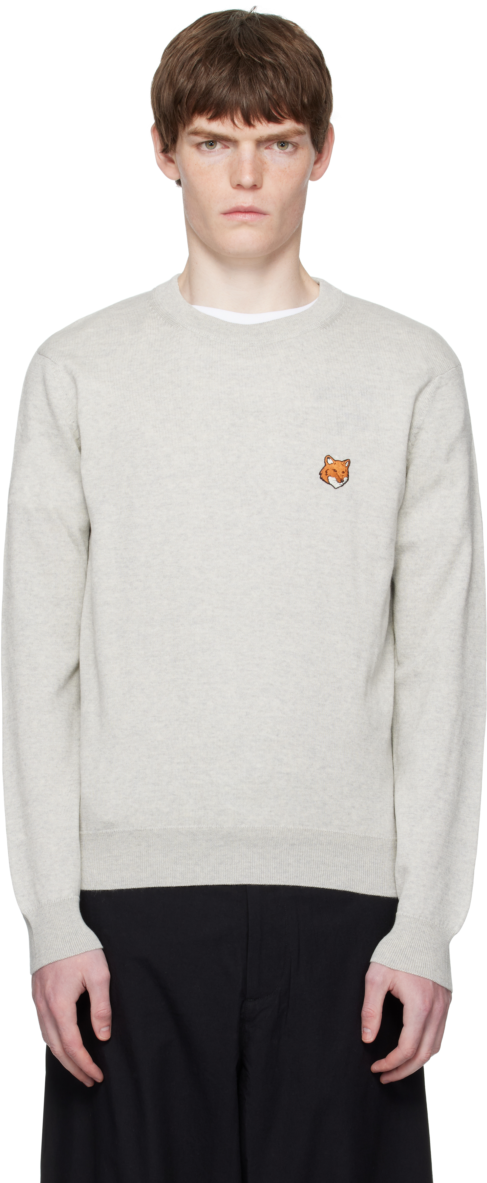 Maison Kitsuné: Gray Bold Fox Head Patch Regular Sweater