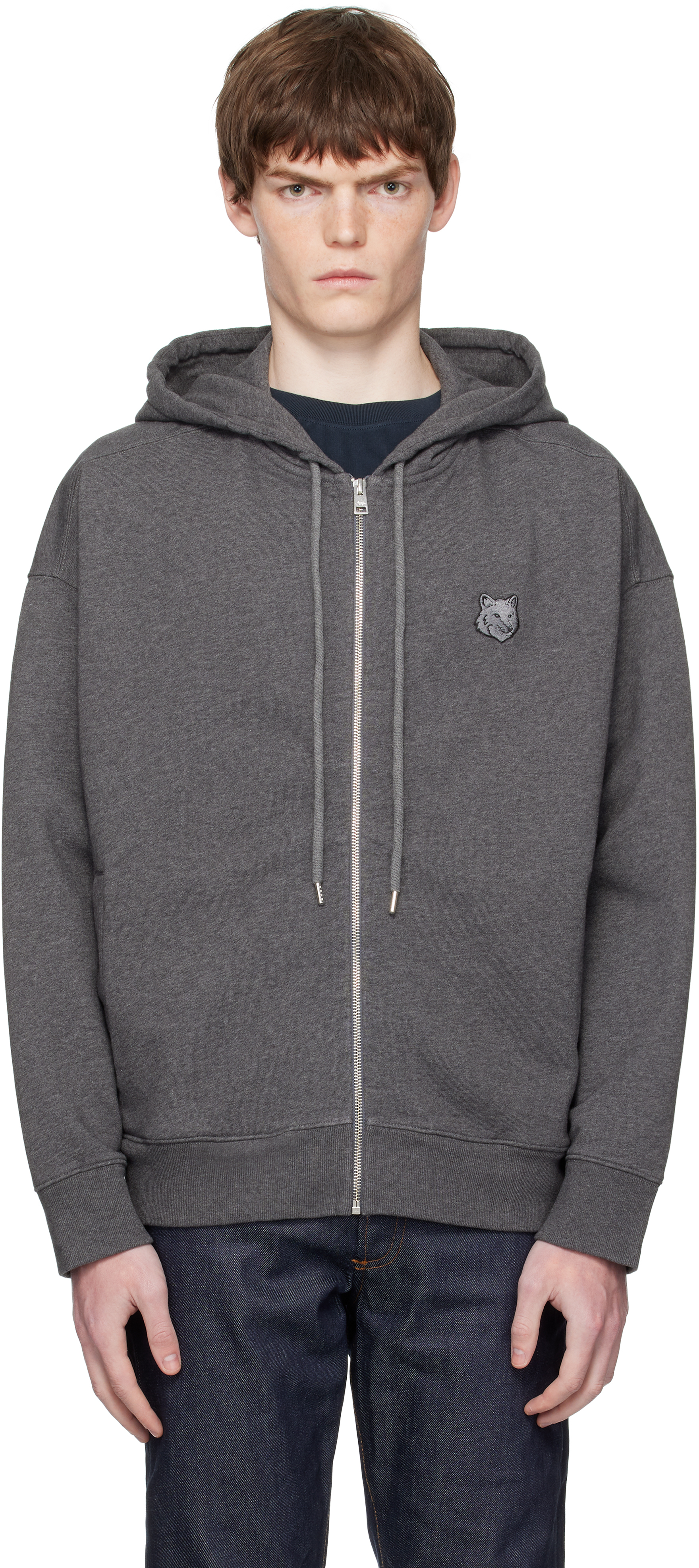 Maison Kitsuné Black Bold Fox Head Patch Fullzip Oversize Hoodie