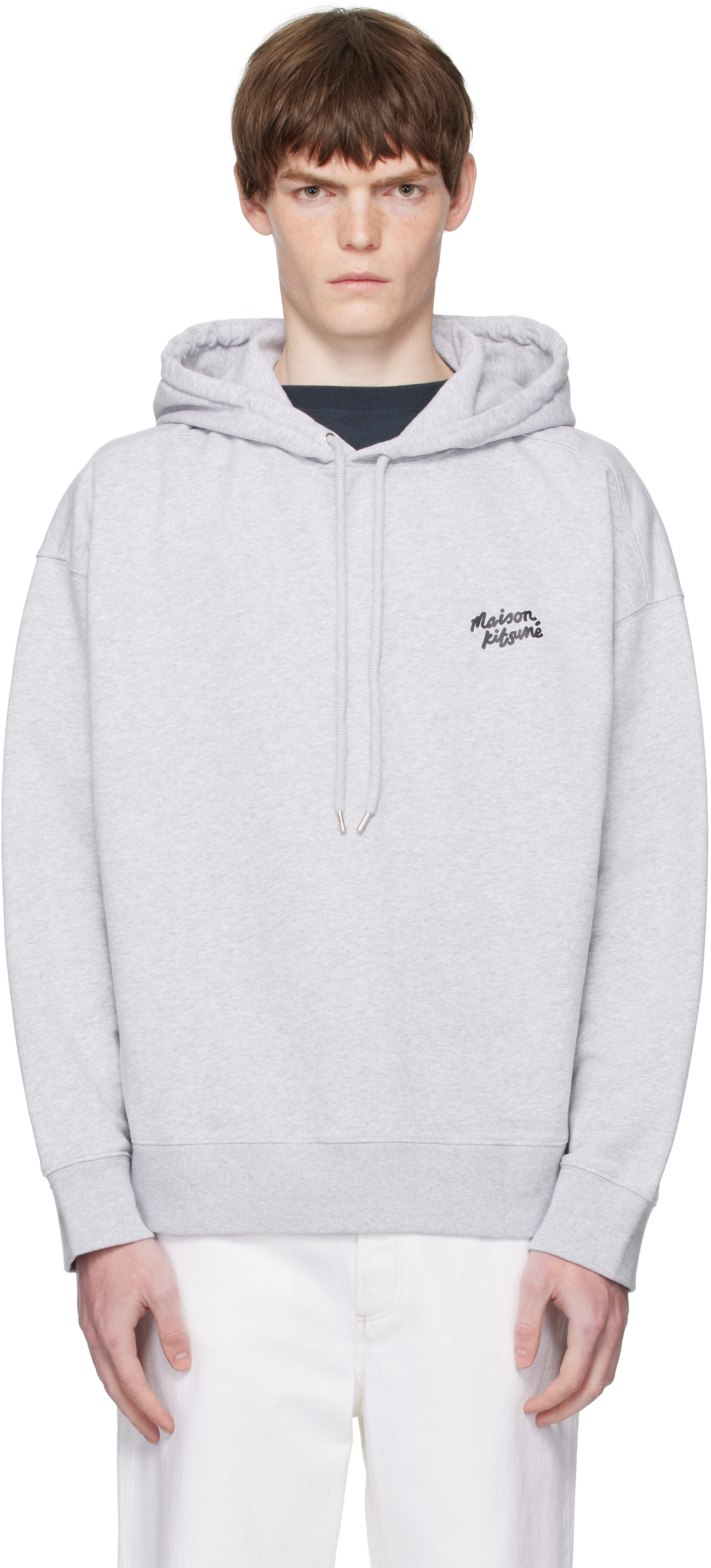 Maison Kitsuné Gray 'Maison Kitsuné' Handwriting Oversize Hoodie