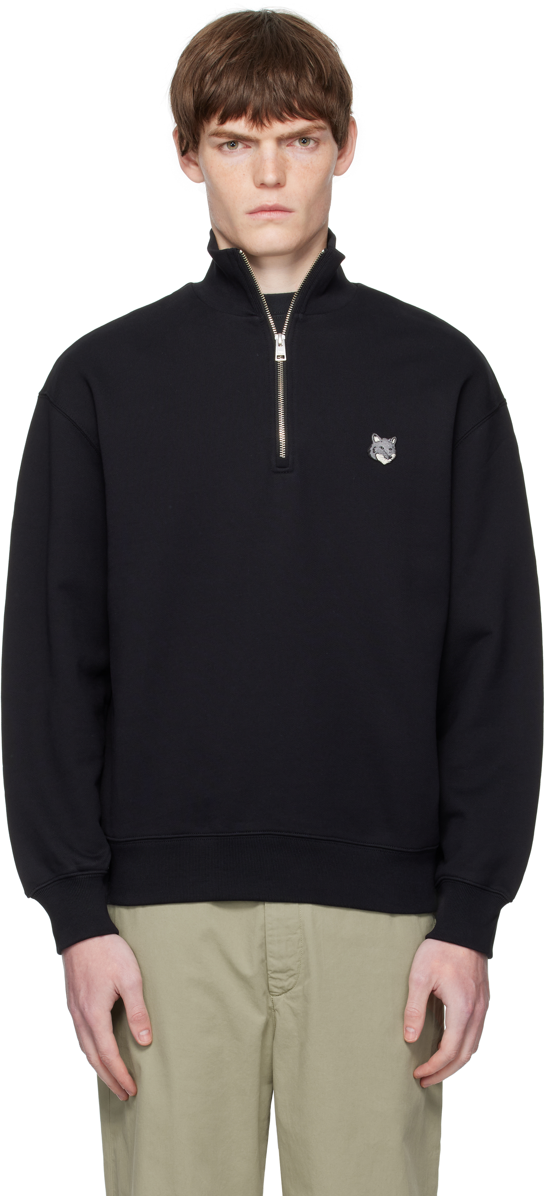 Maison Kitsuné Black Fox Head Comfort Half Zip Sweatshirt