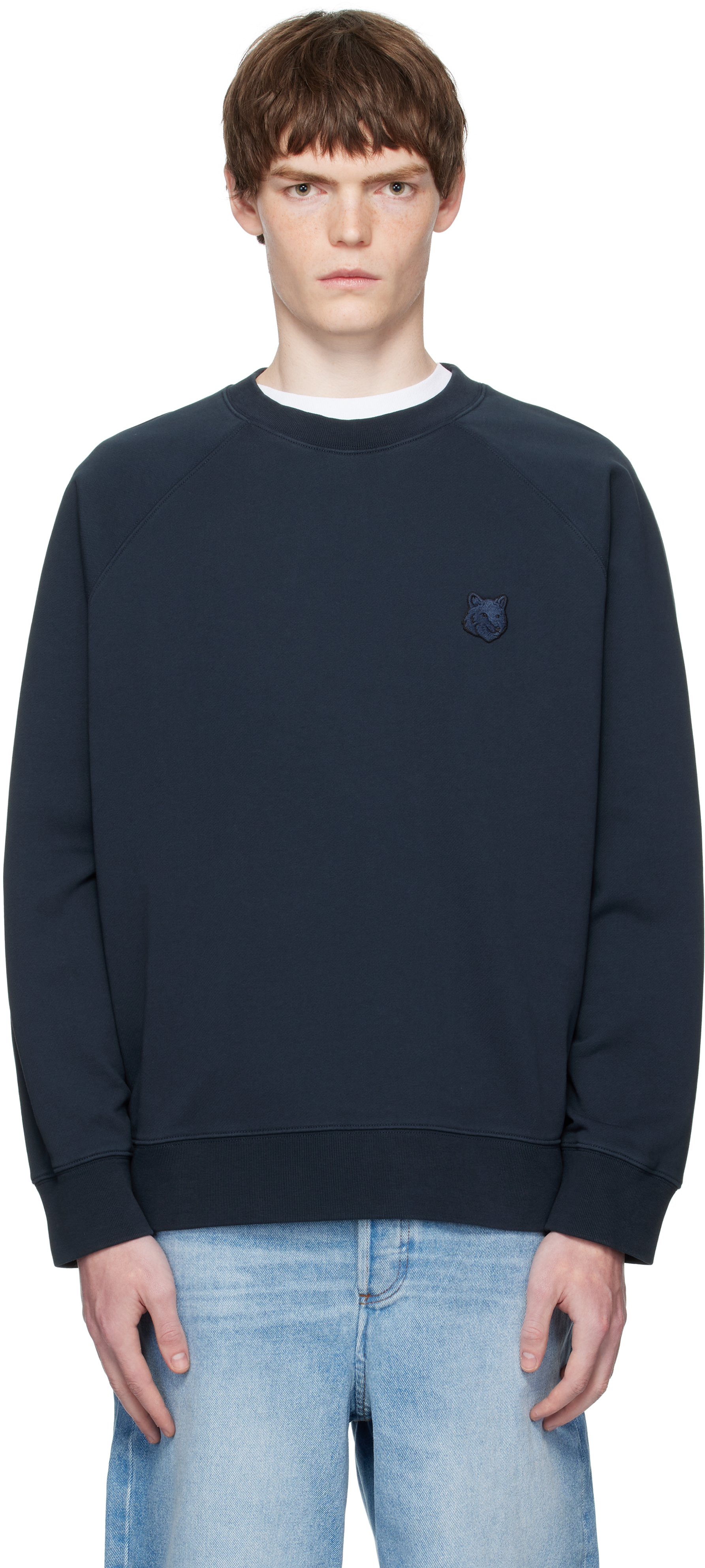 kokunon❣️ Navy Bold Fox Head Patch Oversize Sweatshirt by Maison Kitsuné on Sale