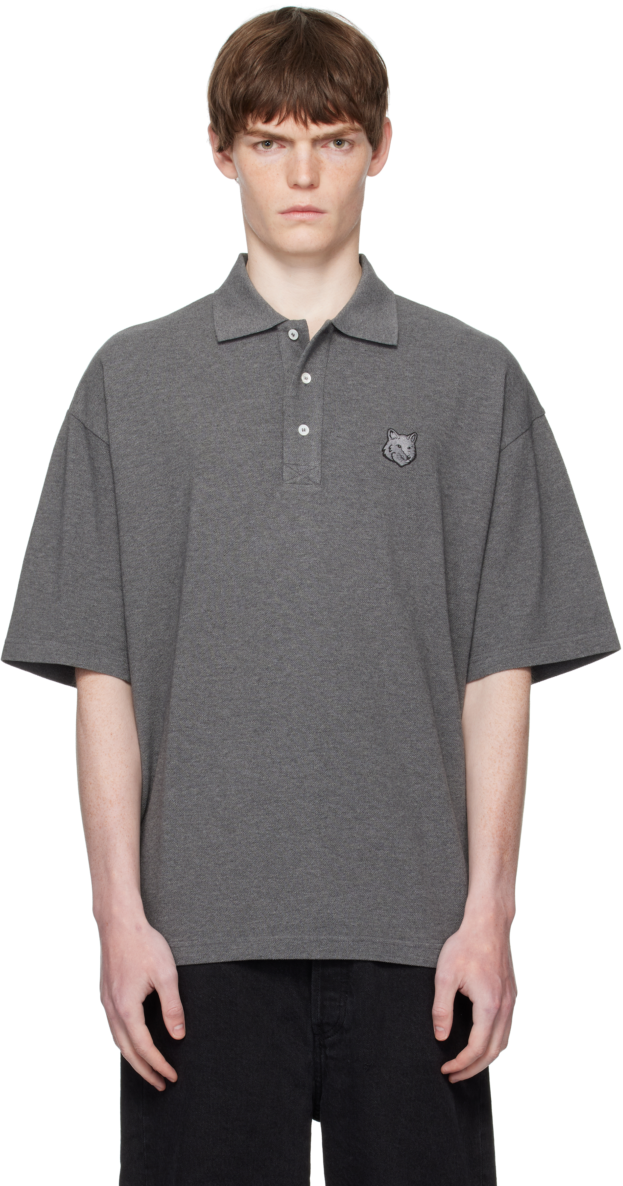 Maison Kitsuné Gray Bold Fox Head Patch Oversize Polo
