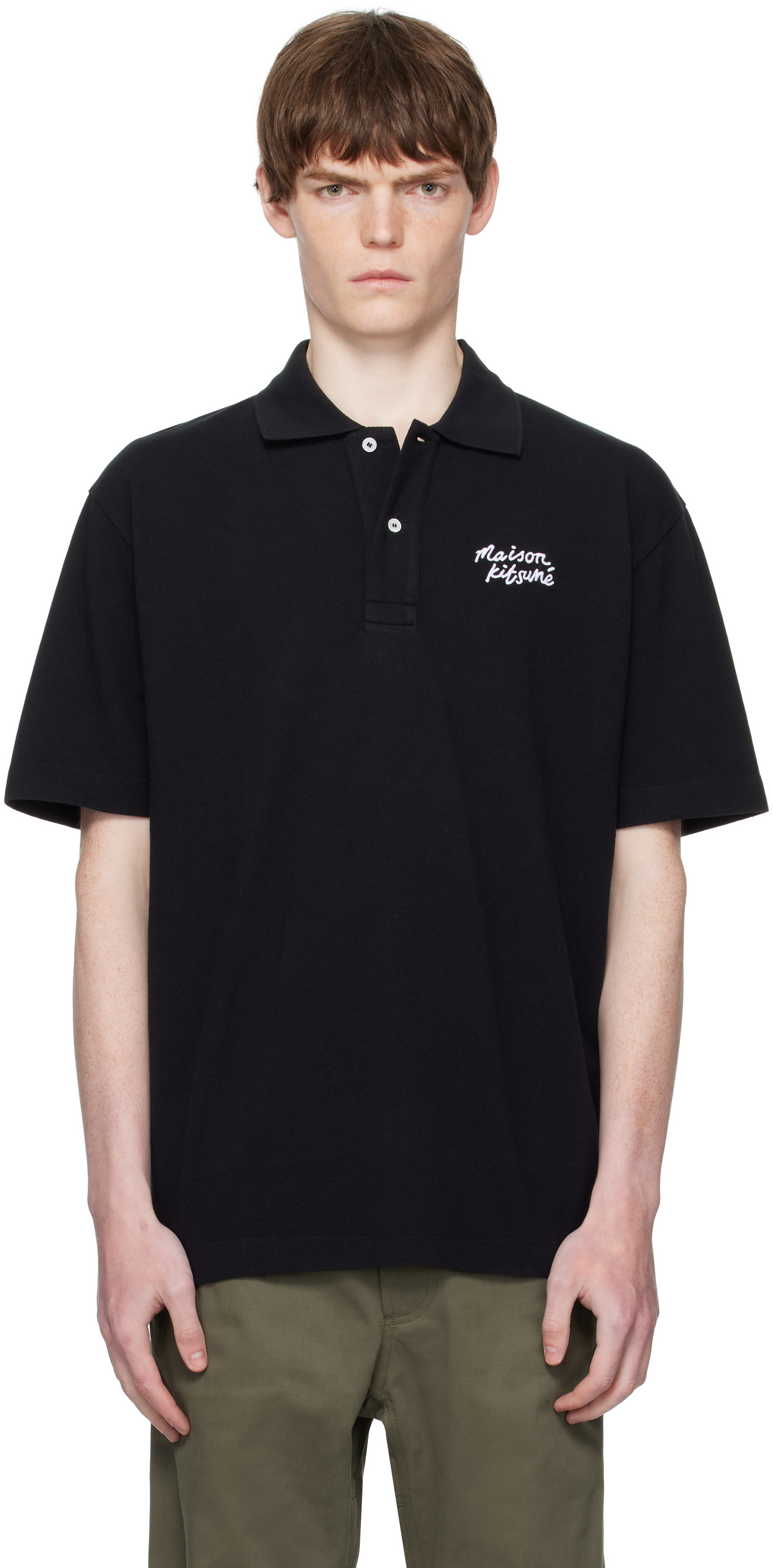 Maison Kitsuné Navy 'Maison Kitsuné' Handwriting Comfort Polo