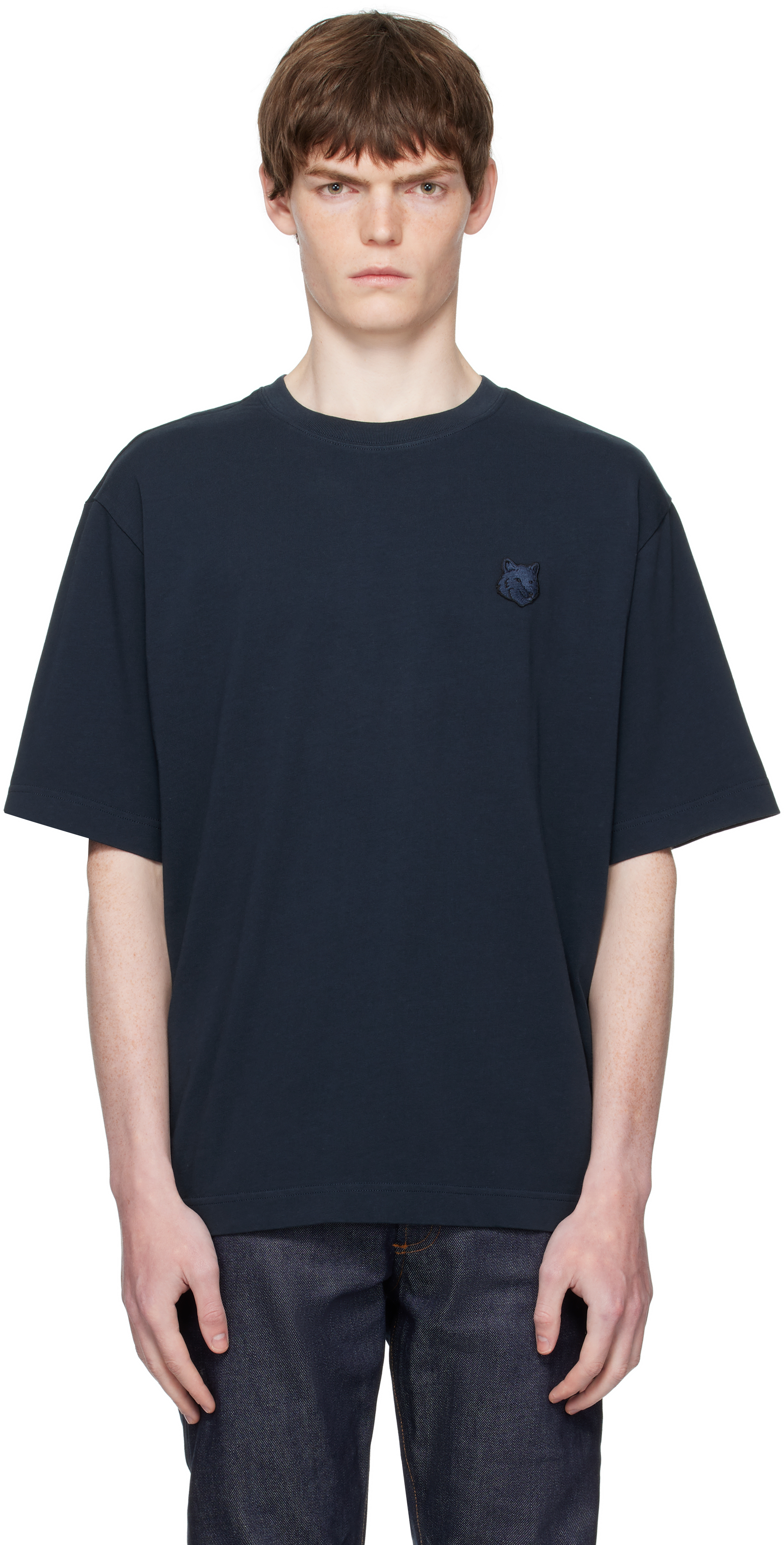 Maison Kitsuné Navy Bold Fox Head Patch Oversized T-shirt