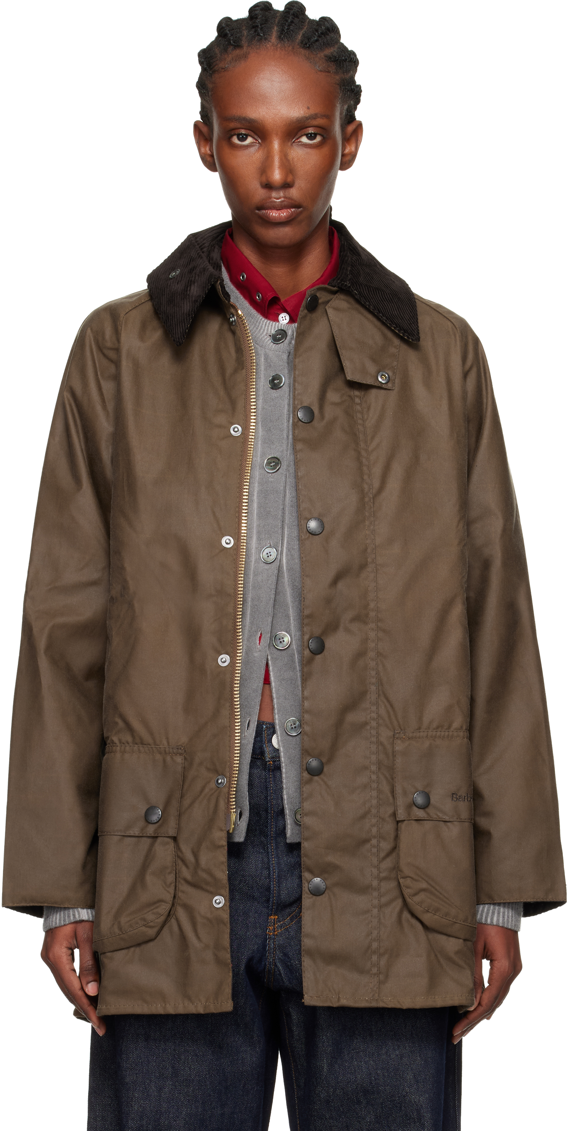 Brown Beaufort Waxed Jacket by Barbour on Sale