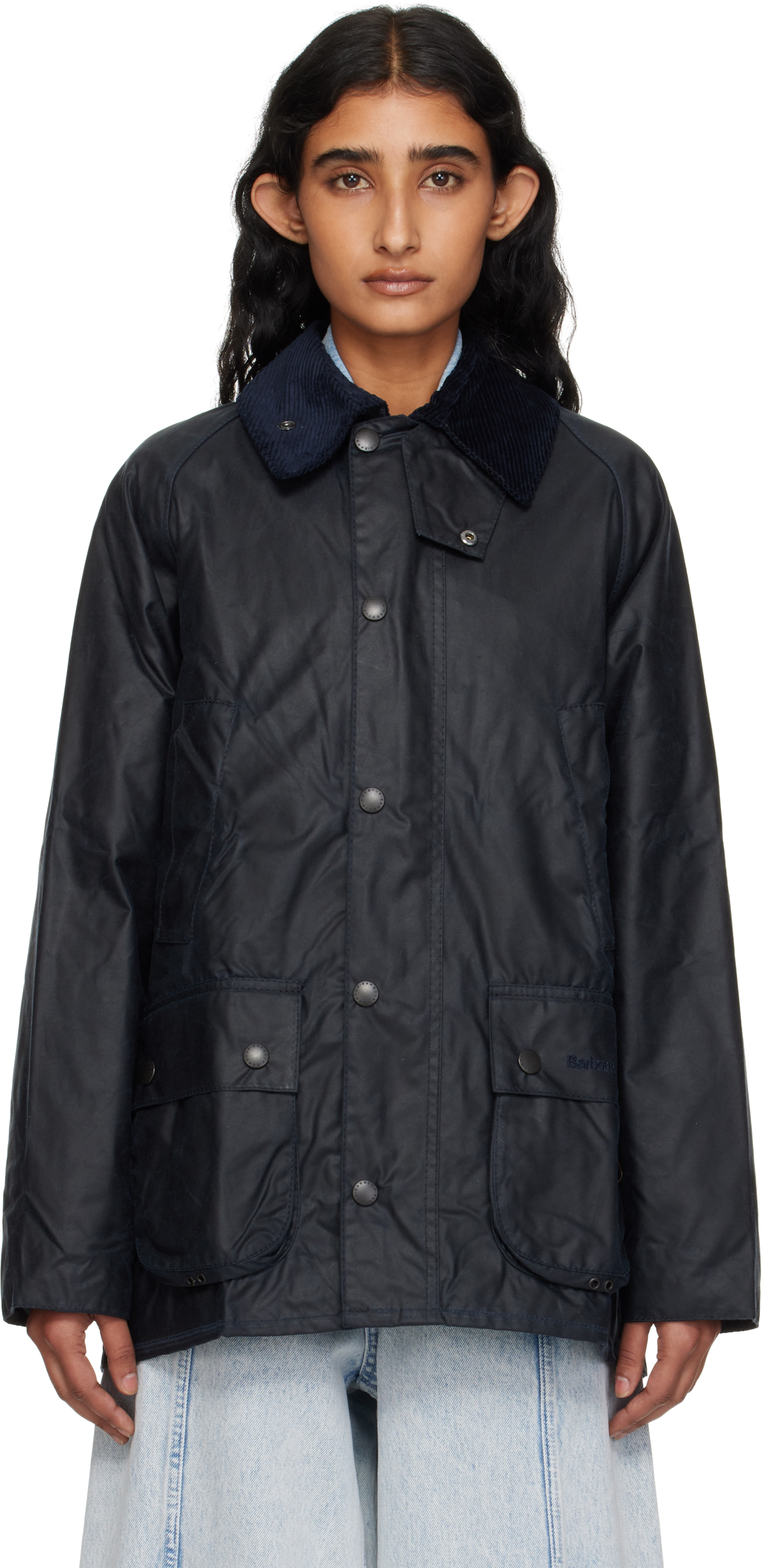 Barbour: ネイビー Bedale ワックス ジャケット | SSENSE 日本