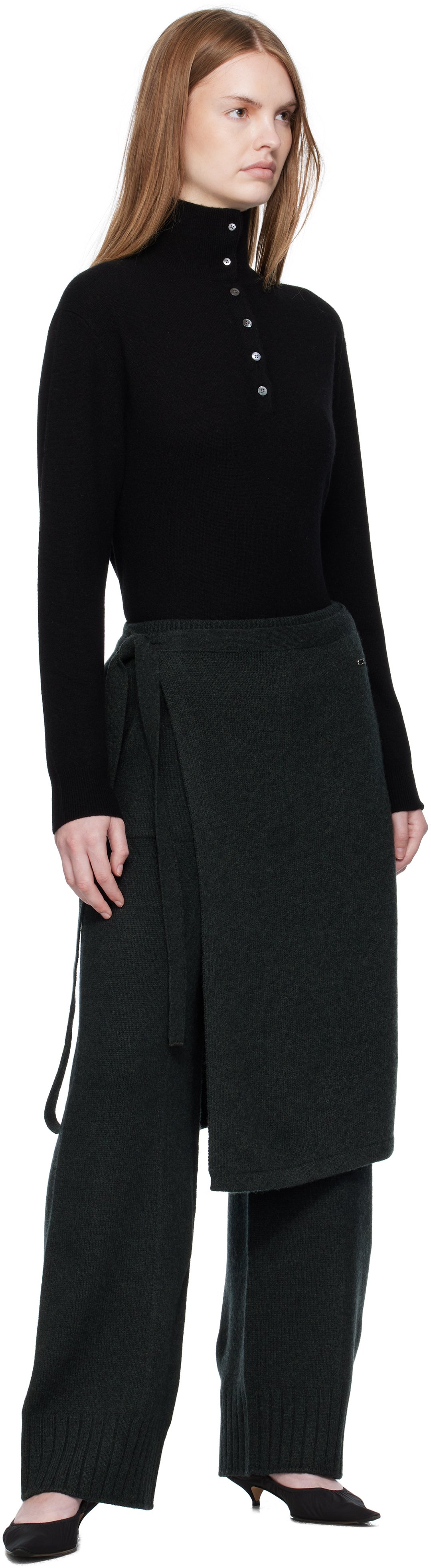 Umarmung Black Wholegarment Wrap Skirt Lounge Pants In Black