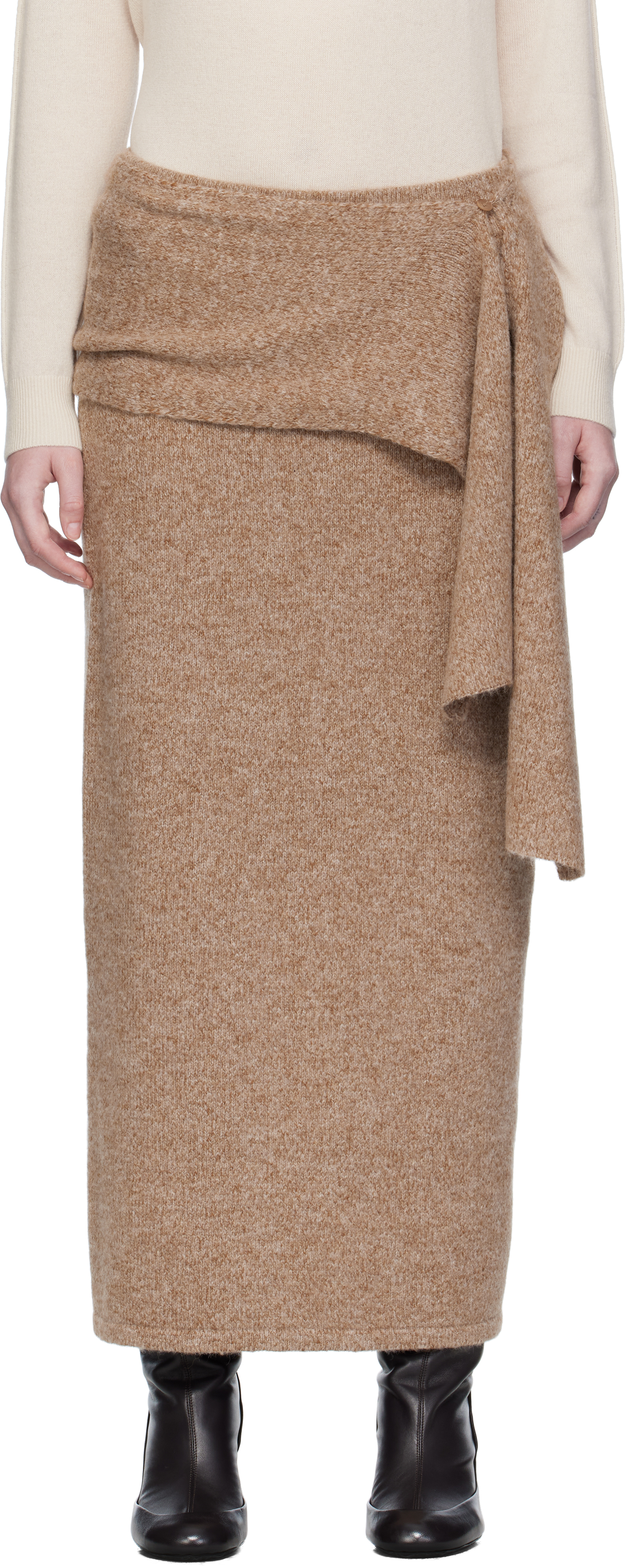 Umarmung Taupe Baby Alpaca Maxi Scarf & Skirt In Brown