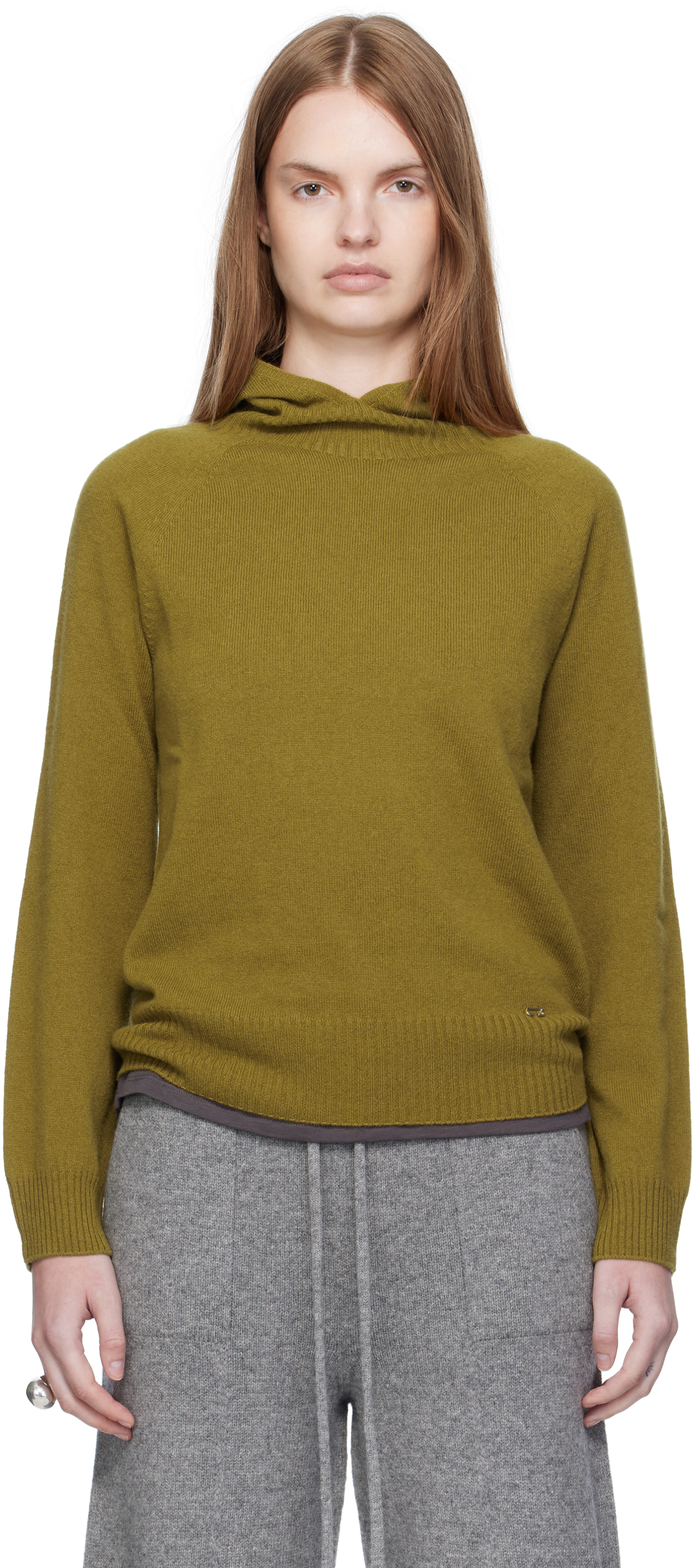 Umarmung Khaki Wholegarment Hoodie In Green