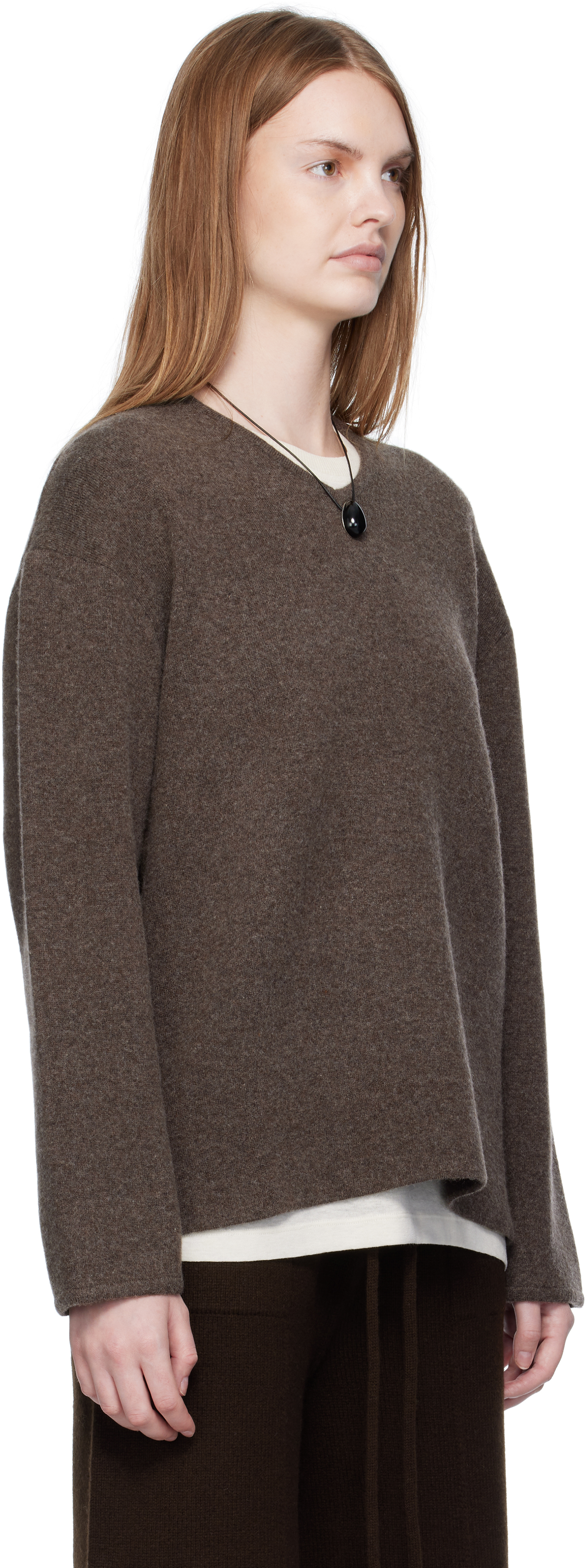Umarmung Taupe Wool Cashmere Double Faced V-neck Sweater In Brown
