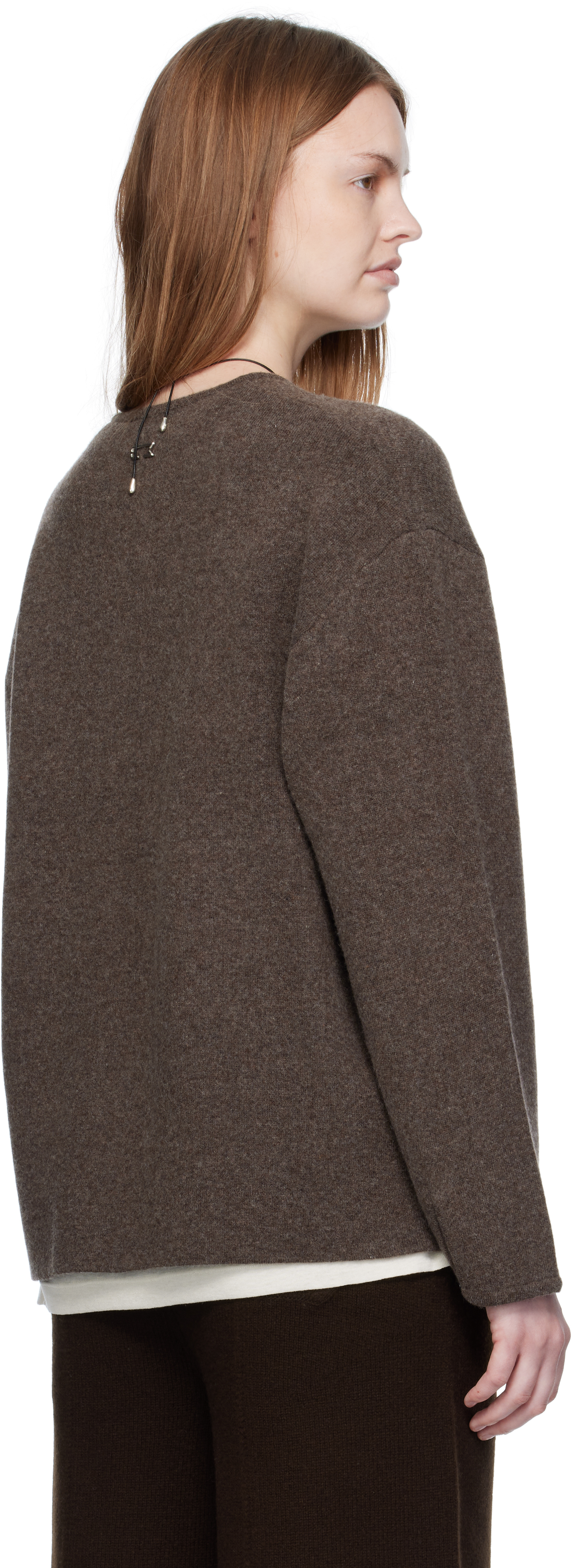 Umarmung Taupe Wool Cashmere Double Faced V-neck Sweater In Brown