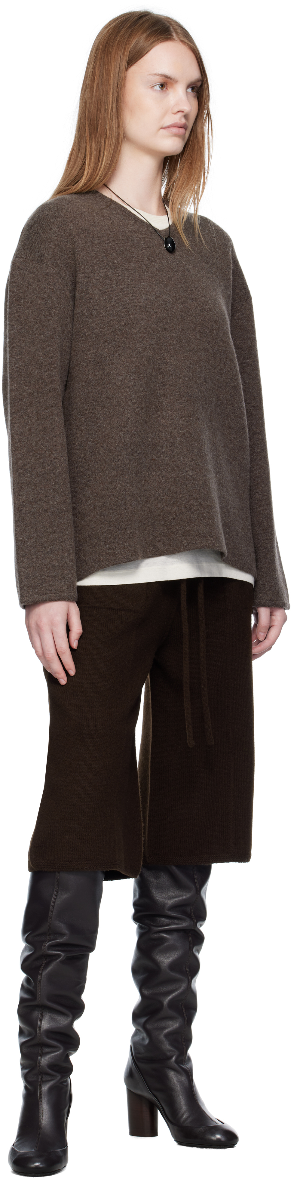 Umarmung Taupe Wool Cashmere Double Faced V-neck Sweater In Brown
