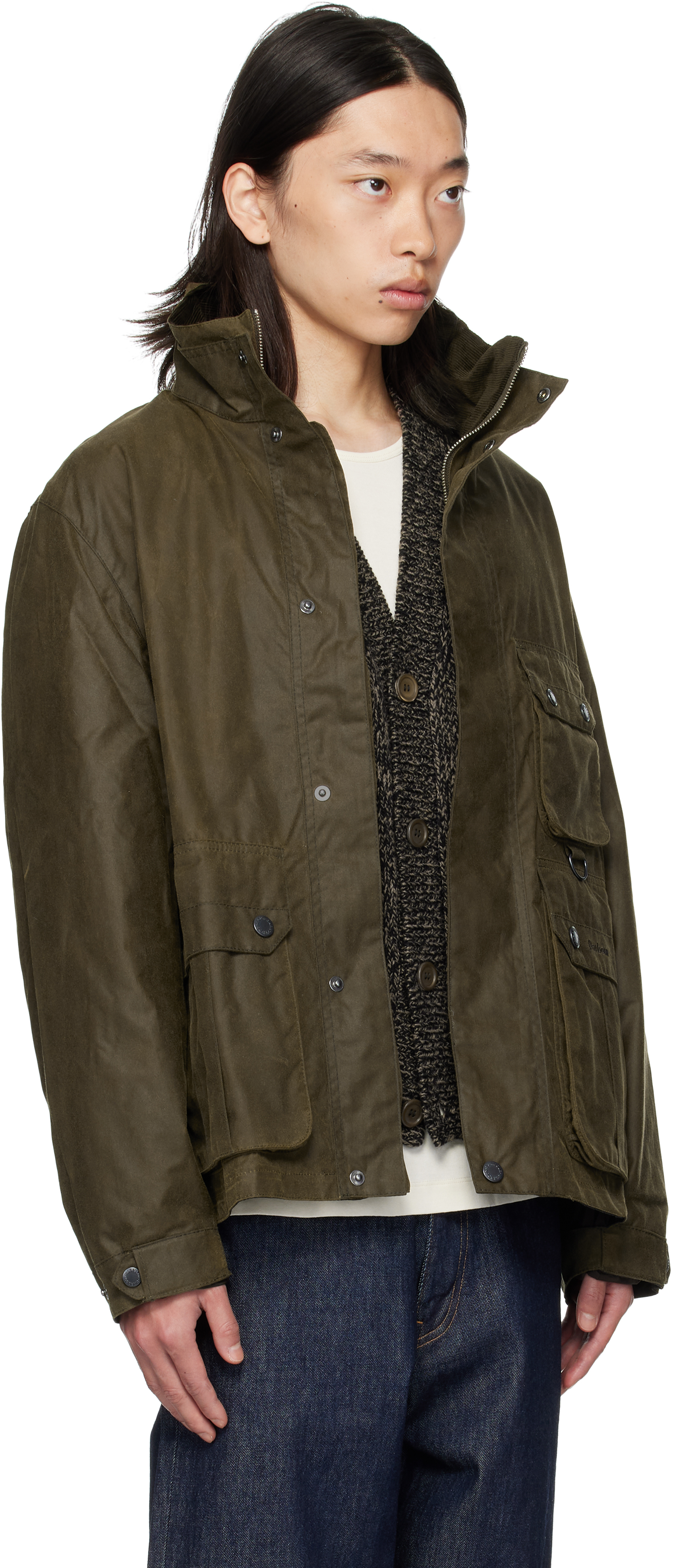 Barbour Khaki Re-engineered Utility Bedale Waxed Jacket In Green