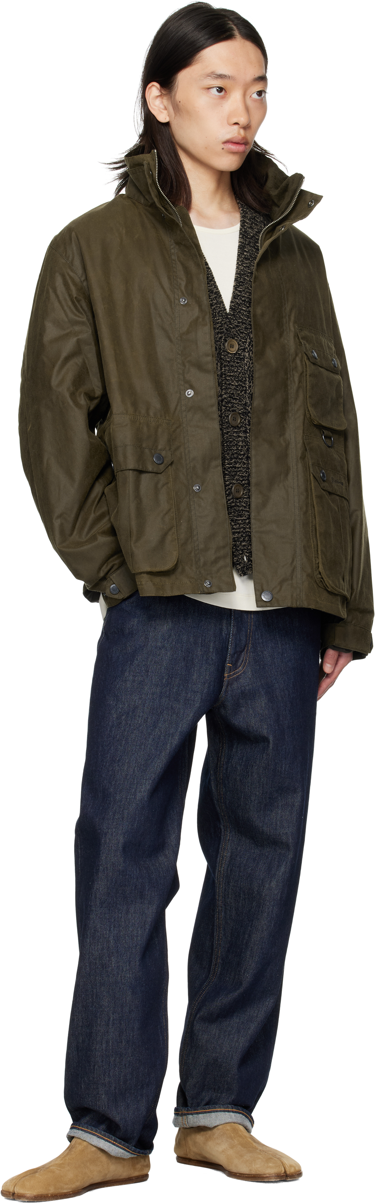 Barbour Khaki Re-engineered Utility Bedale Waxed Jacket In Green