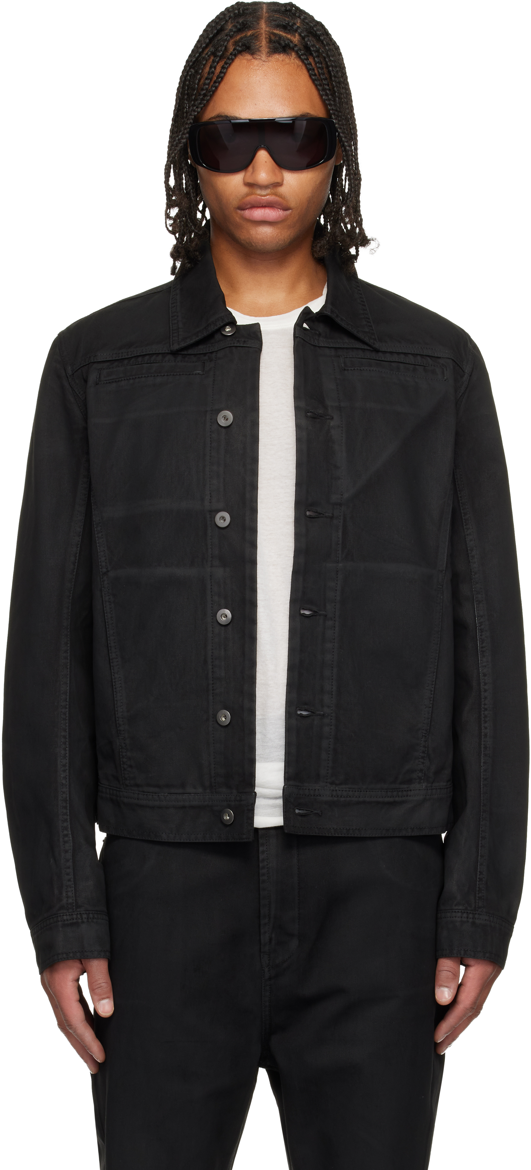Det Blev Sent Black Waxed Denim Jacket In Black