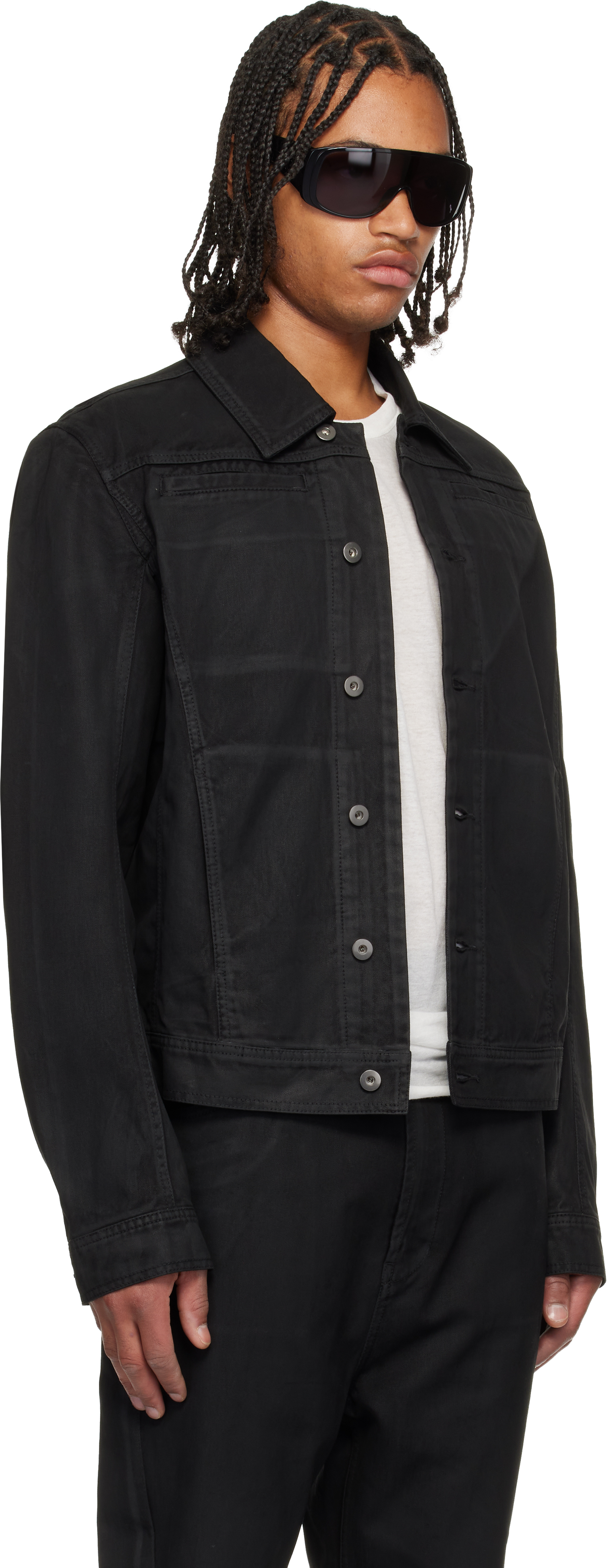 Det Blev Sent Black Waxed Denim Jacket In Black