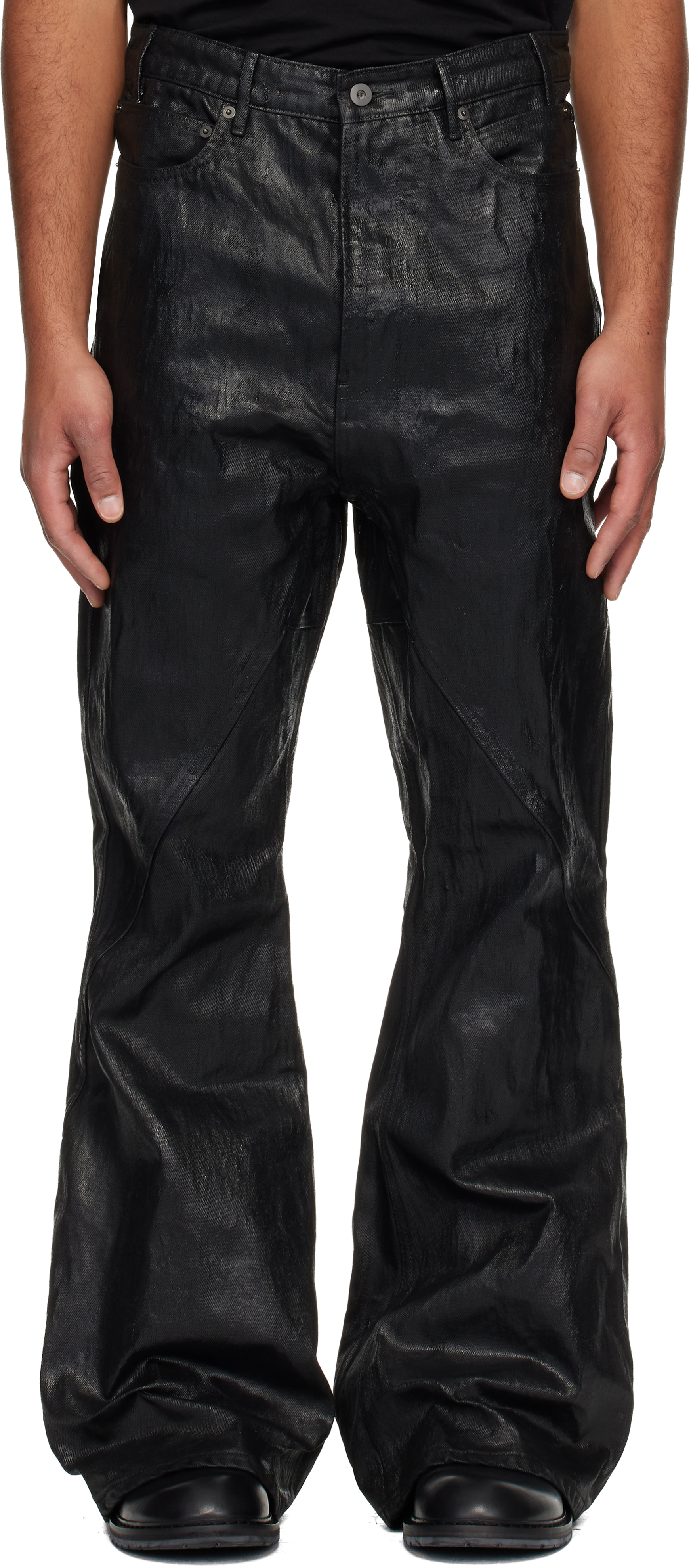 Det Blev Sent Black Cracked Waxed Gusset Varet Jeans In Black