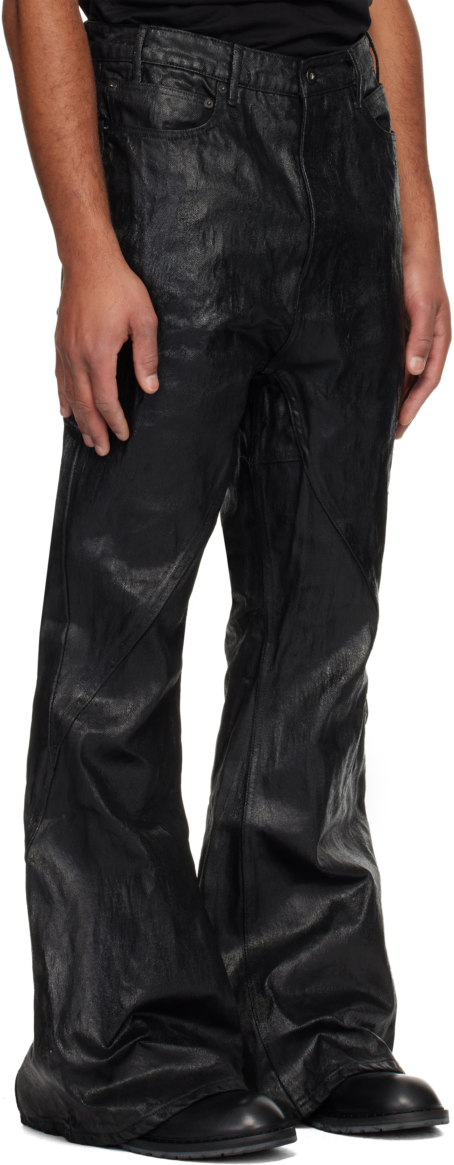 Det Blev Sent Black Cracked Waxed Gusset Varet Jeans In Black