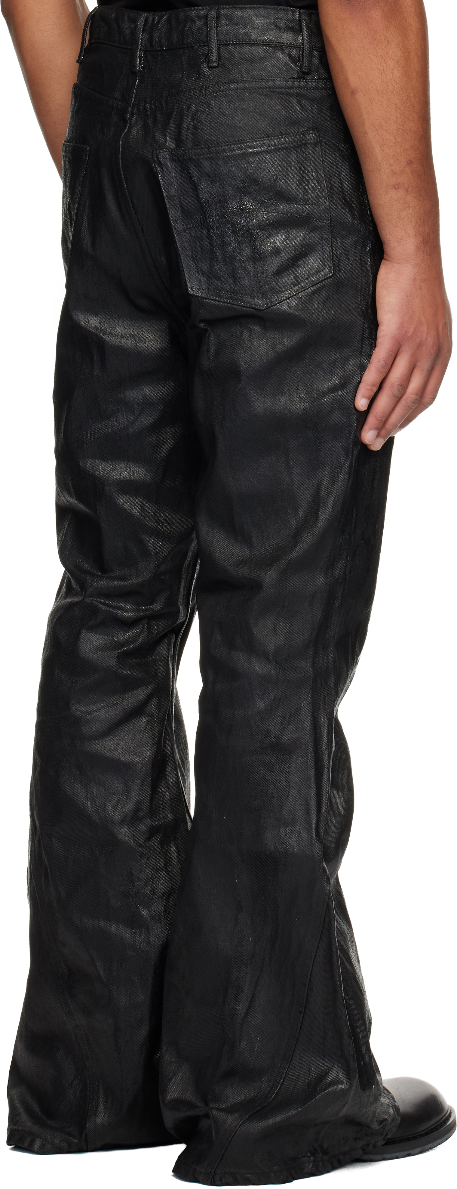 Det Blev Sent Black Cracked Waxed Gusset Varet Jeans In Black