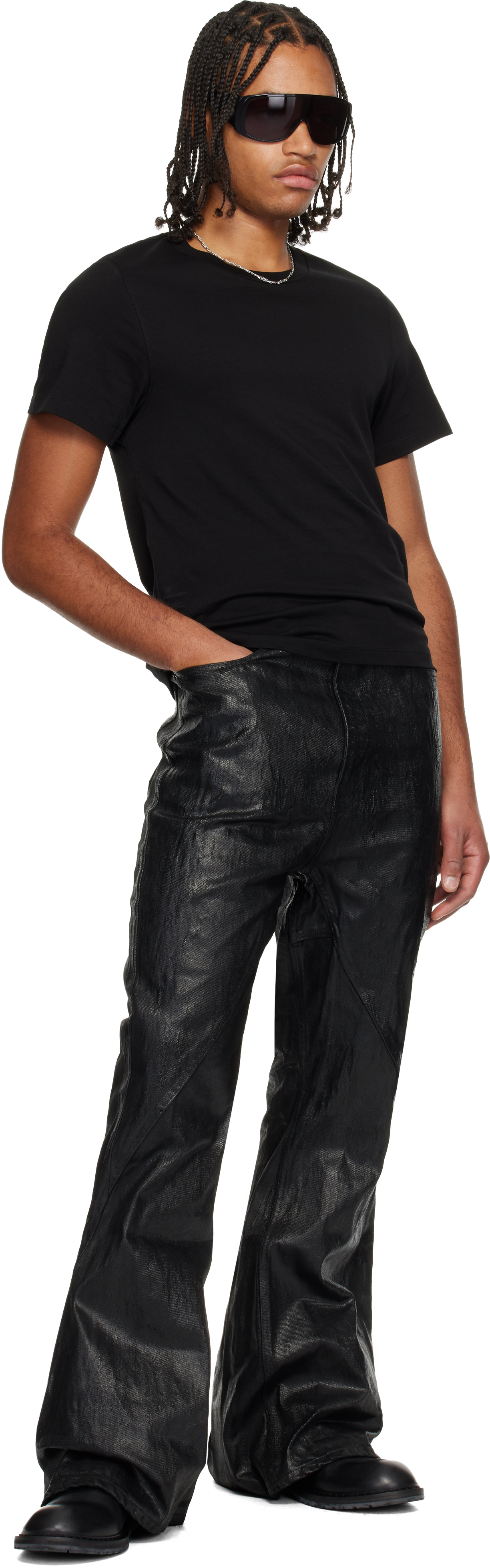 Det Blev Sent Black Cracked Waxed Gusset Varet Jeans In Black