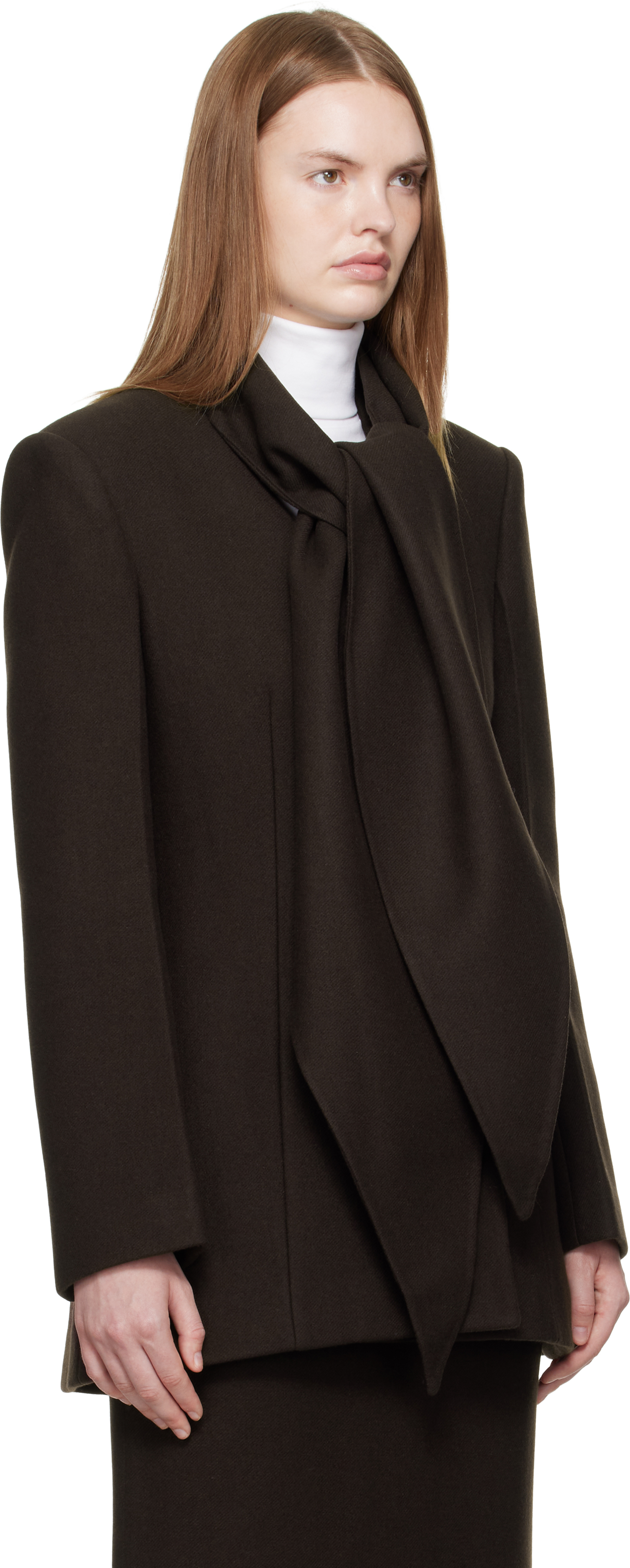 R2w Brown Mullin Wool Scarf Jacket In Brown