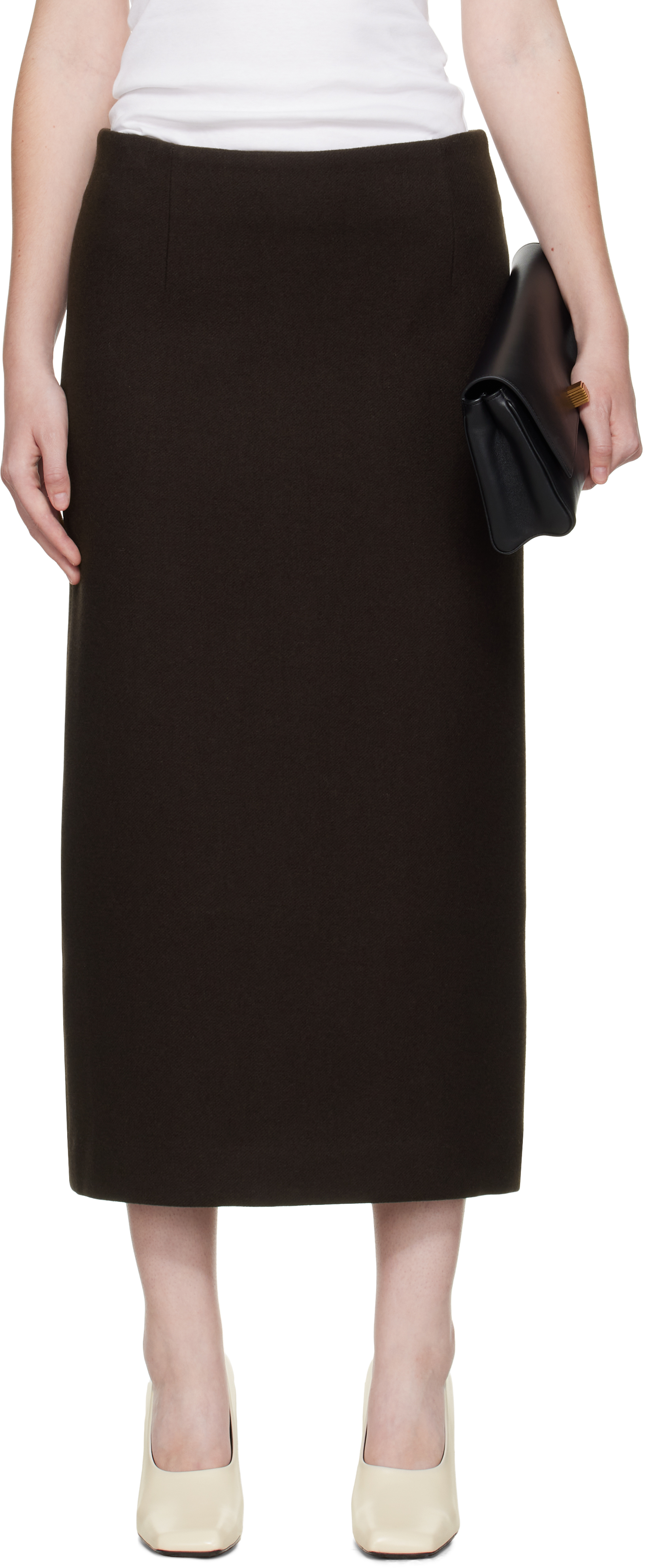 R2w Brown Mullin Wool Midi Skirt In Brown